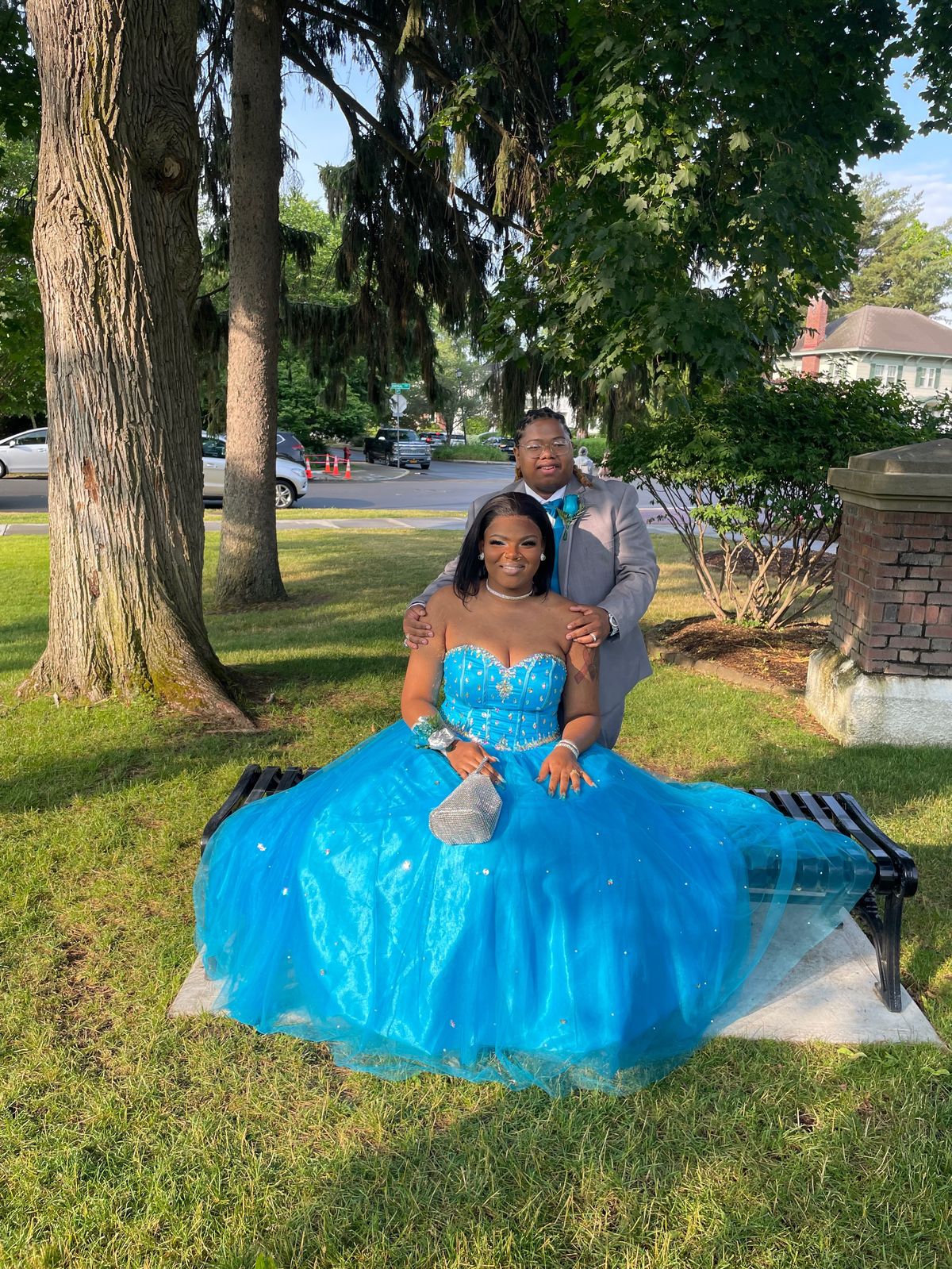 Plus Size 18 Prom Strapless Blue Ball Gown on Queenly