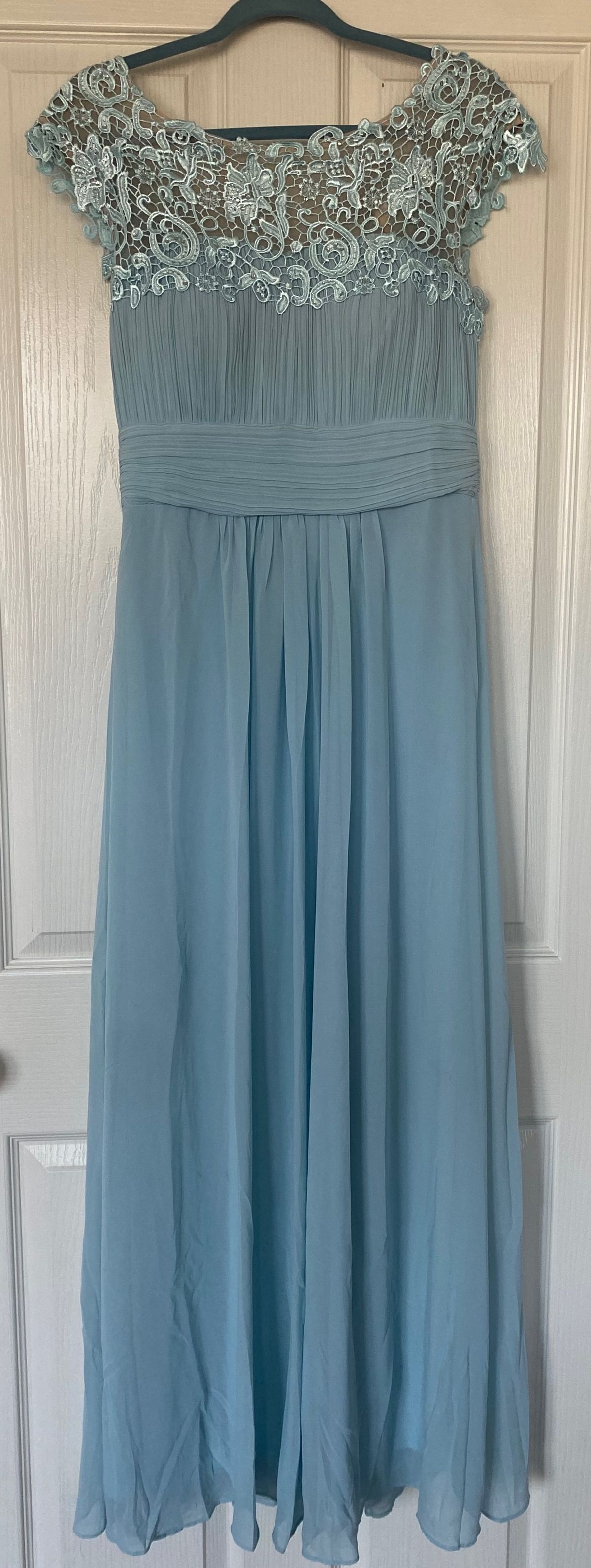 Size 8 Prom Cap Sleeve Blue Floor Length Maxi on Queenly