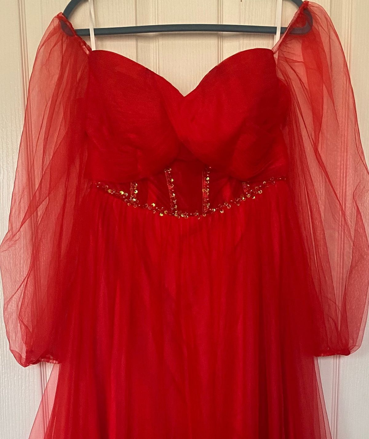 Size 14 Off The Shoulder Red Ball Gown on Queenly