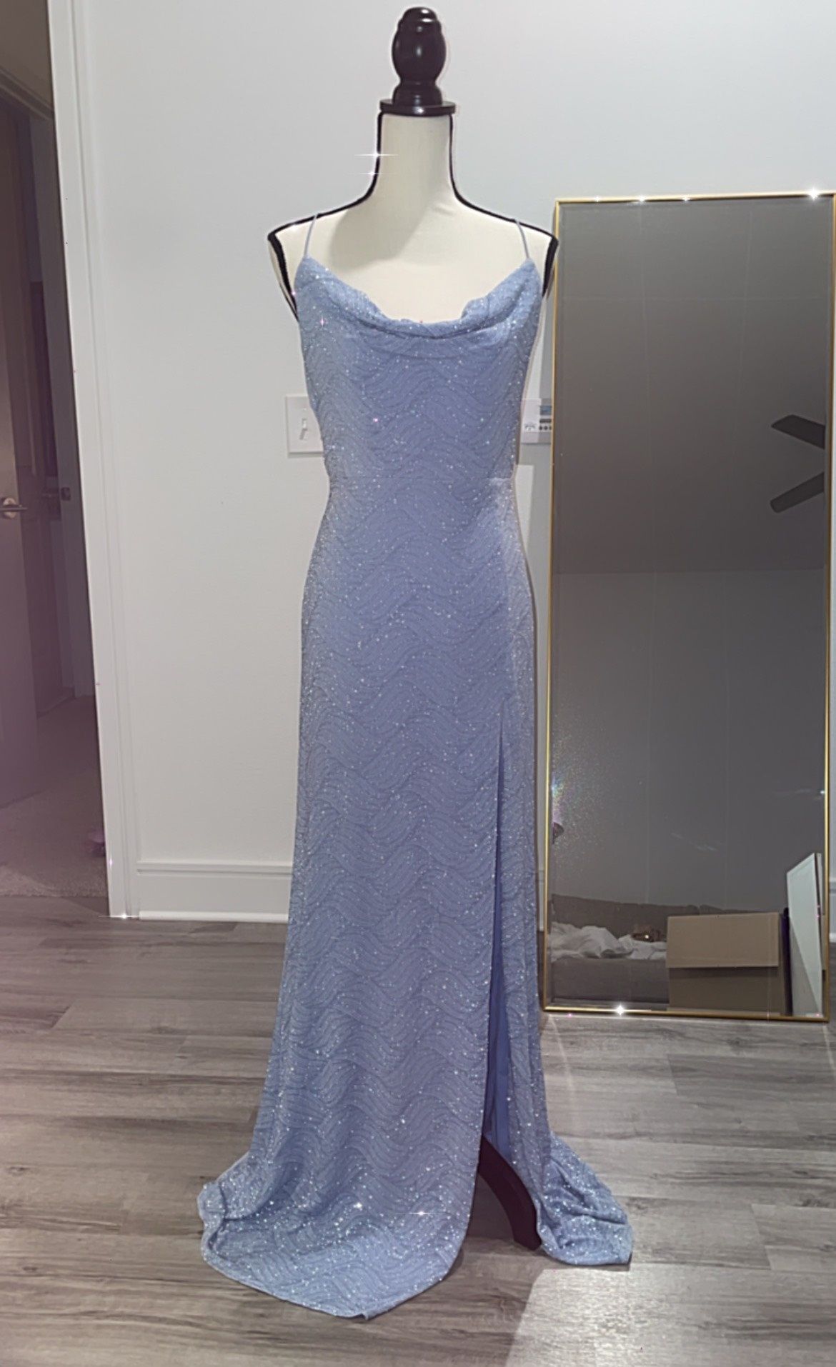 Windsor Size L Prom Plunge Blue Mermaid Dress on Queenly