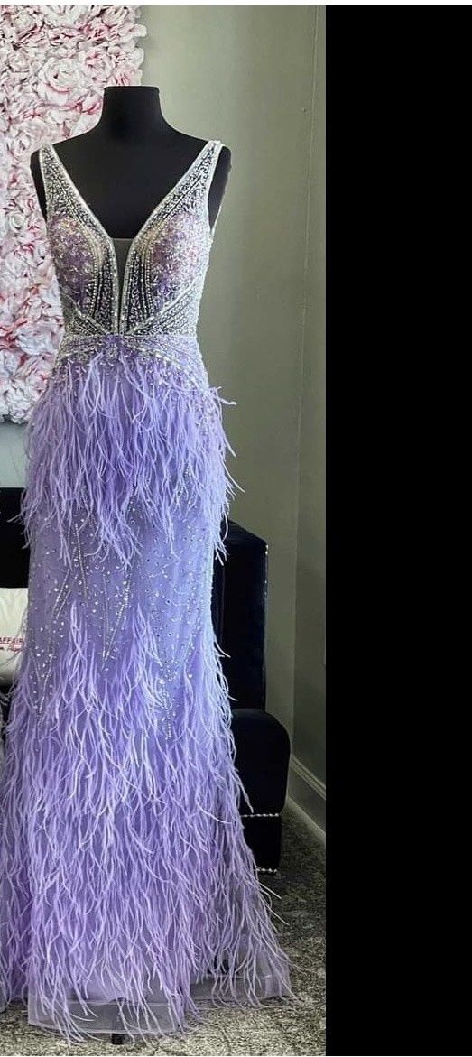 Jovani Size 10 Pageant Plunge Purple Mermaid Dress on Queenly
