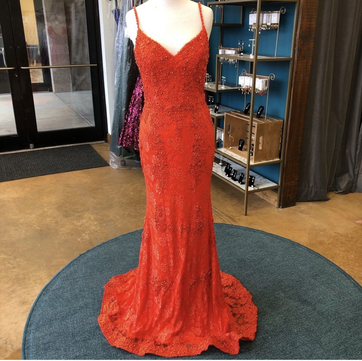 Jovani Size 6 Prom Plunge Red Mermaid Dress on Queenly