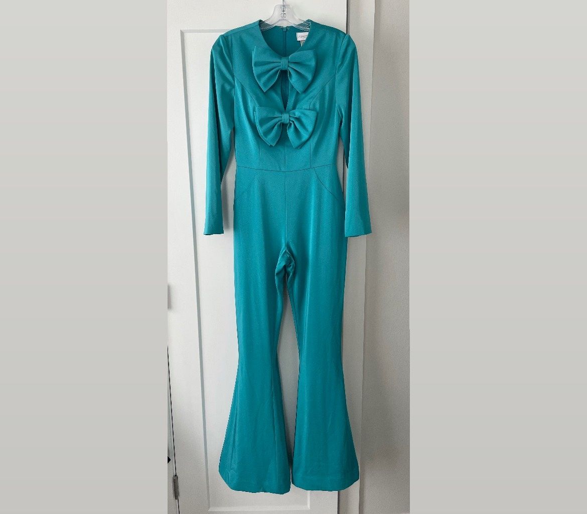 Style Custom Jumpsuit Ashley Lauren Size 4 Pageant Long Sleeve Blue Formal Jumpsuit on Queenly