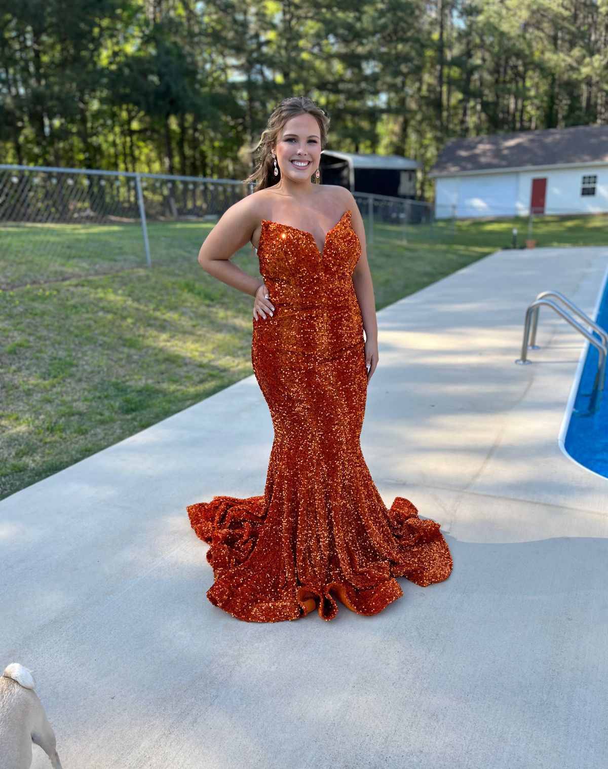 Style PS21208 Portia and Scarlett Size 12 Prom Strapless Orange Mermaid Dress on Queenly