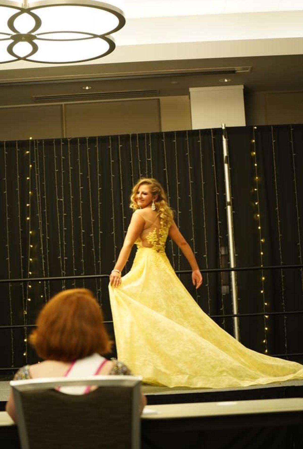 Size 4 Prom High Neck Yellow Dress With Train on Queenly