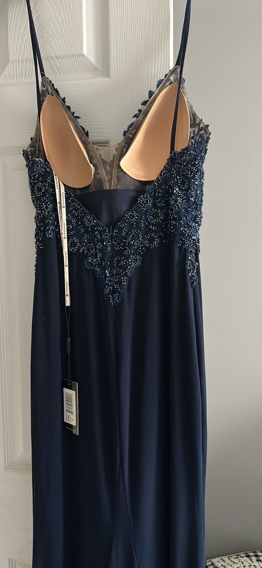 Faviana Size 6 Navy Blue Floor Length Maxi on Queenly