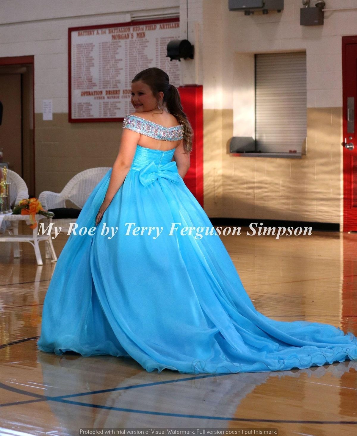 Johnathan Kayne Girls Size 14 Pageant Off The Shoulder Blue Ball Gown on Queenly