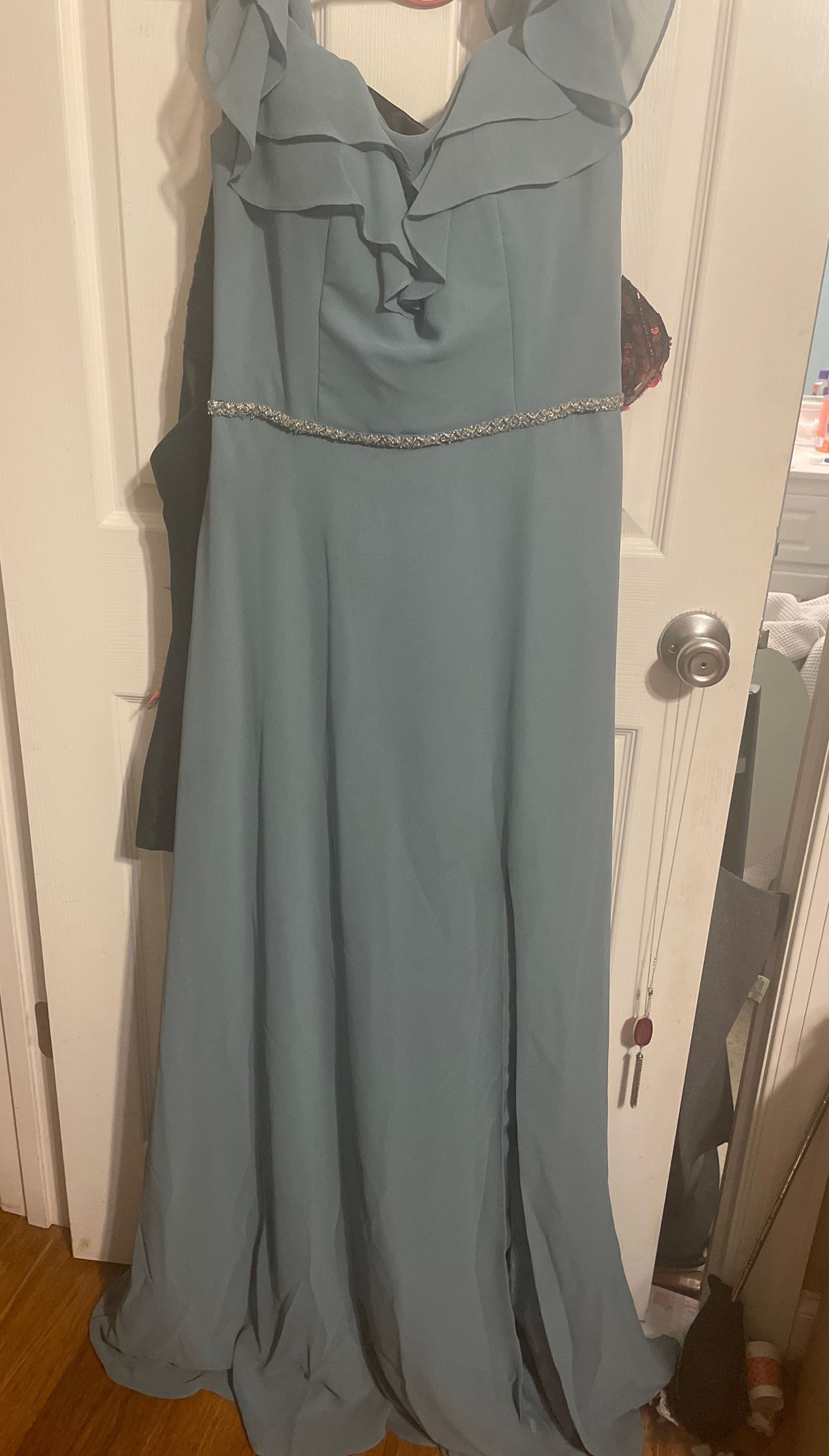MoriLee Size 10 Prom Off The Shoulder Blue Floor Length Maxi on Queenly