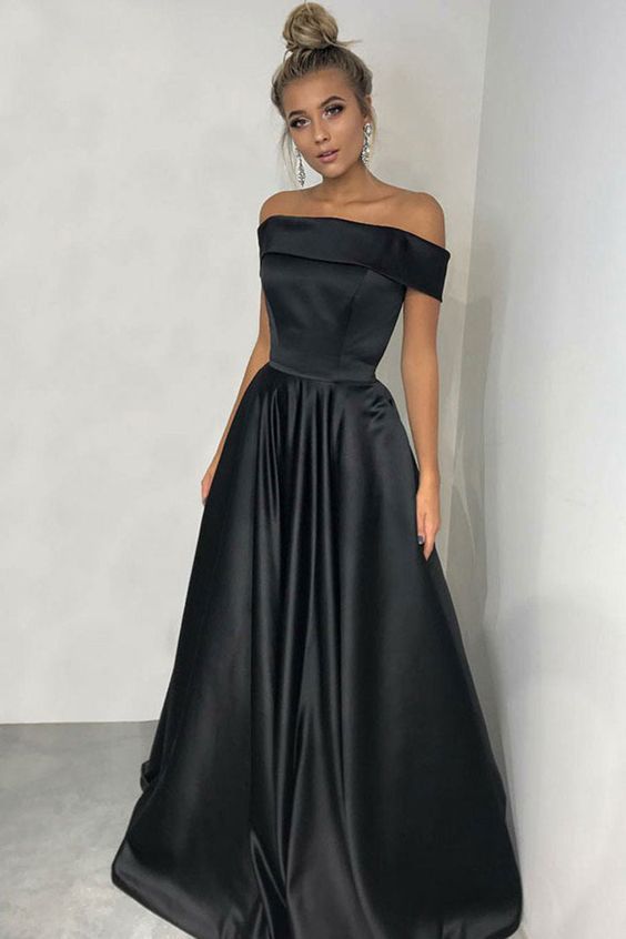 Style 1139 Ashley Lauren Size 8 Off The Shoulder Black A-line Dress on Queenly