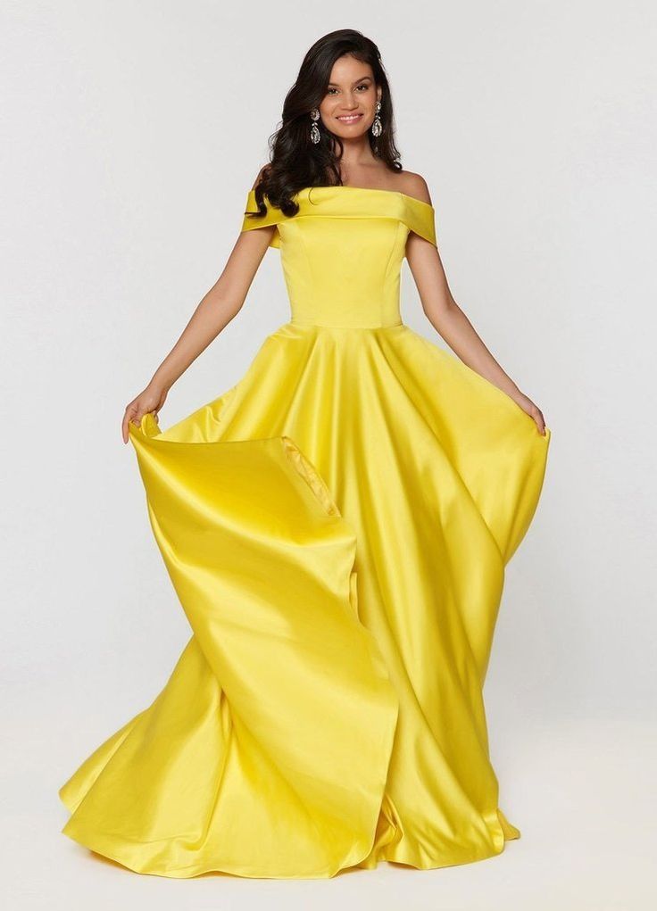 Style 1139 Ashley Lauren Size 8 Off The Shoulder Yellow A-line Dress on Queenly