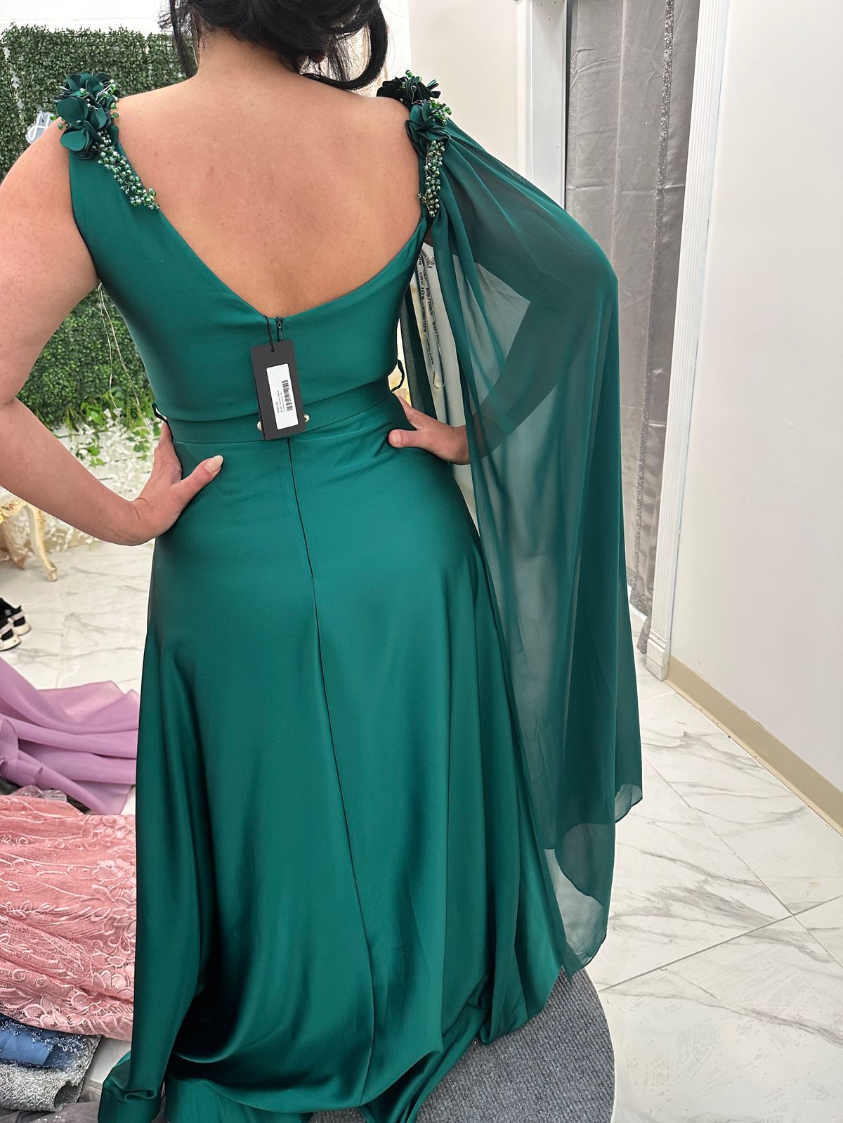 Size 12 Off The Shoulder Emerald Green Ball Gown on Queenly