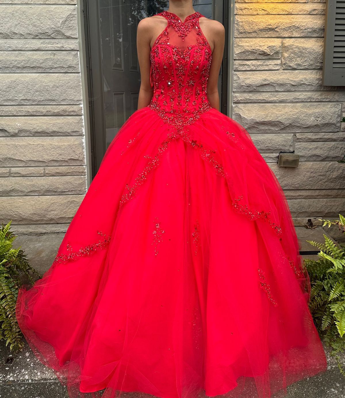 Style 89001 MoriLee Size 0 Prom Halter Red Ball Gown on Queenly