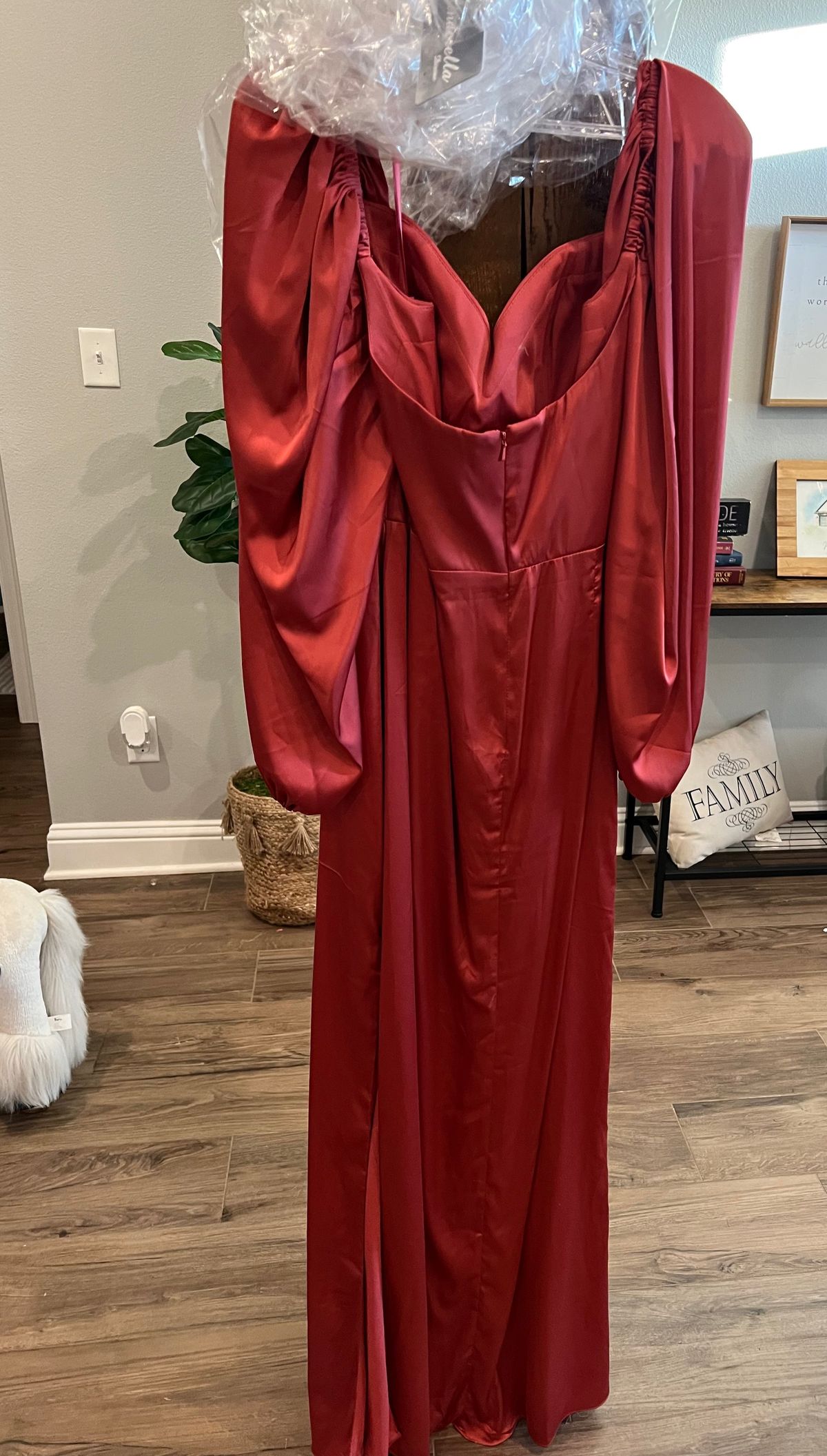 Size 4 Bridesmaid Long Sleeve Red Side Slit Dress on Queenly