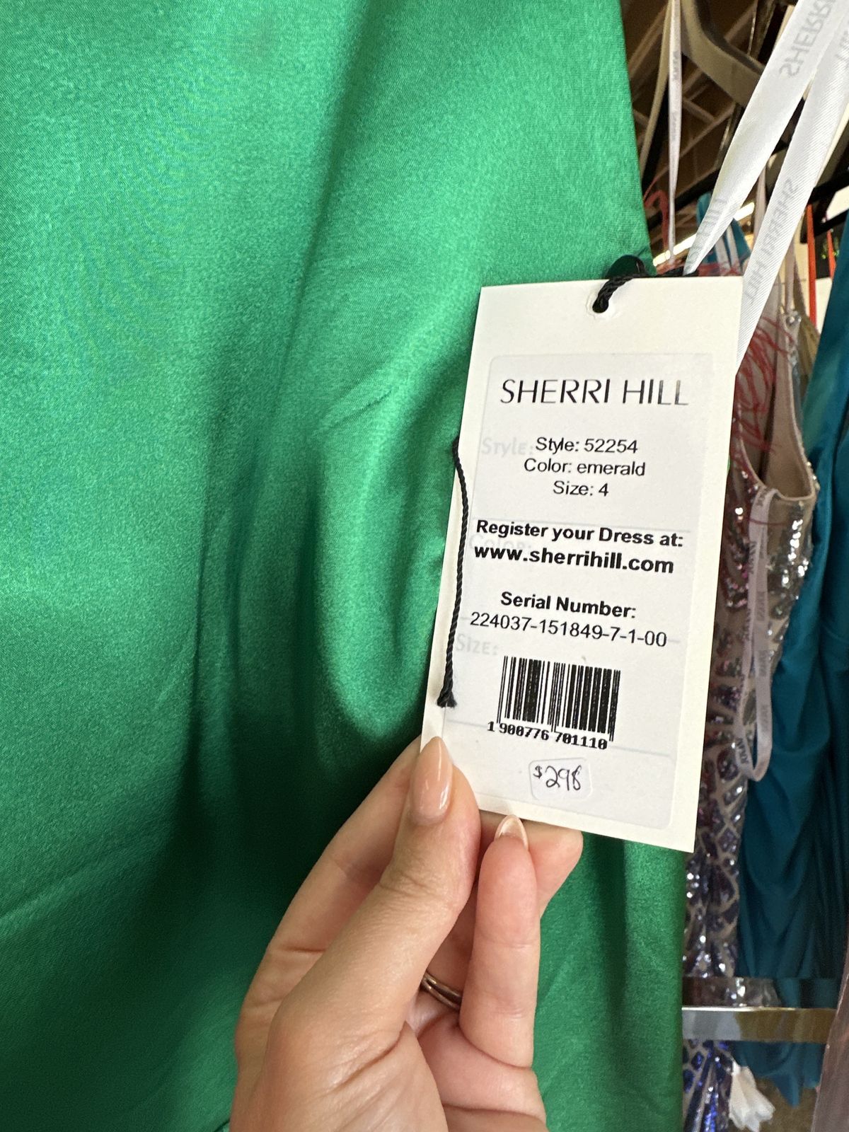 Style 52254 Sherri Hill Size 4 High Neck Green Cocktail Dress on Queenly