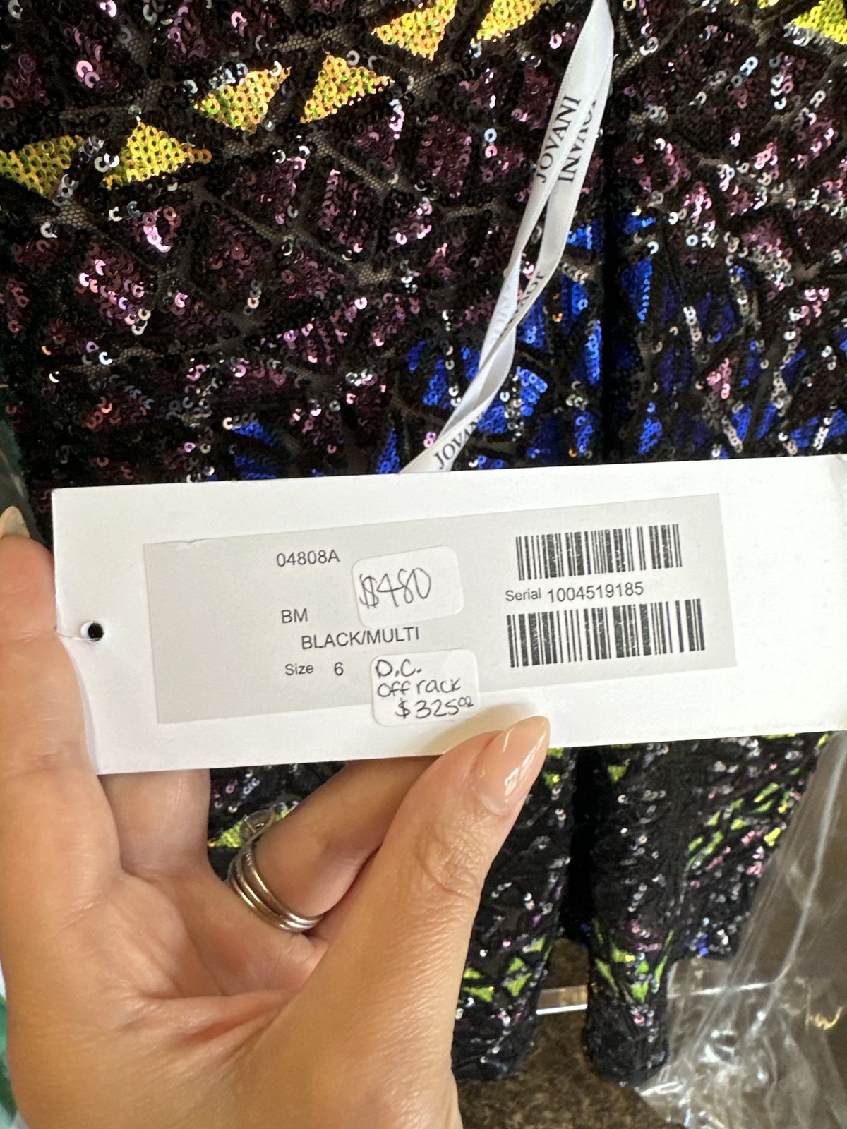 Style 04808 Jovani Size 6 Plunge Multicolor Cocktail Dress on Queenly
