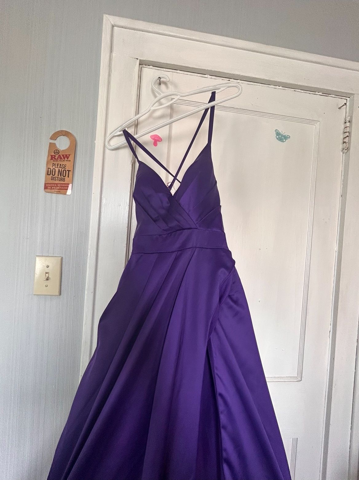 Size 00 Prom Plunge Purple Side Slit Dress on Queenly
