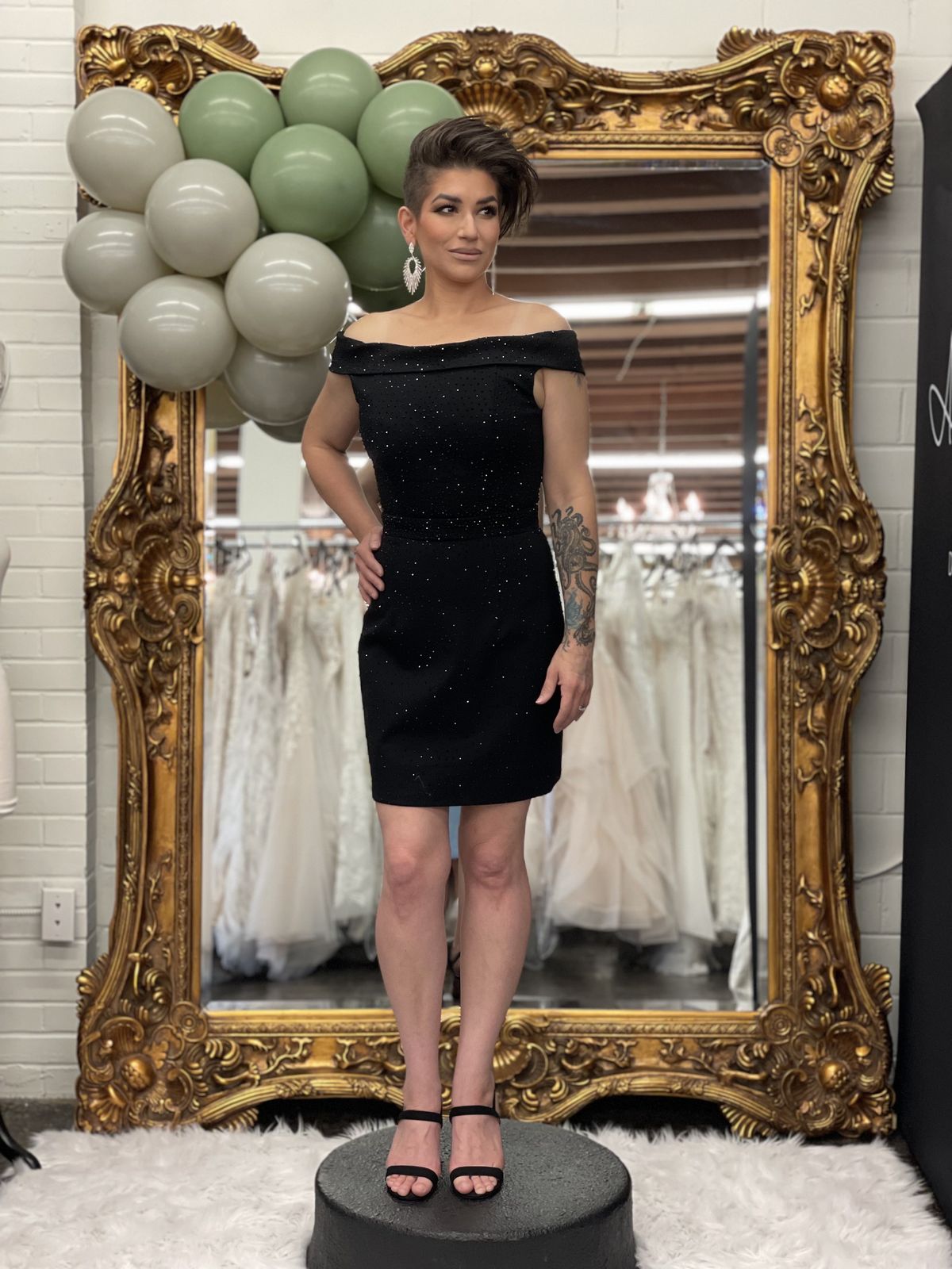Style 51425 Sherri Hill Size 8 Off The Shoulder Black Cocktail Dress on Queenly