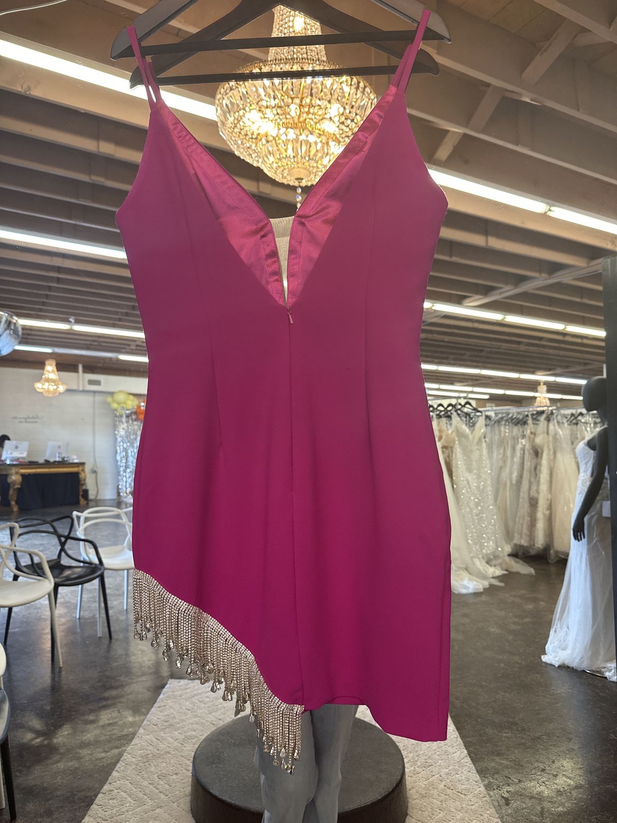 Style 04977a Jovani Size 8 Plunge Hot Pink Cocktail Dress on Queenly