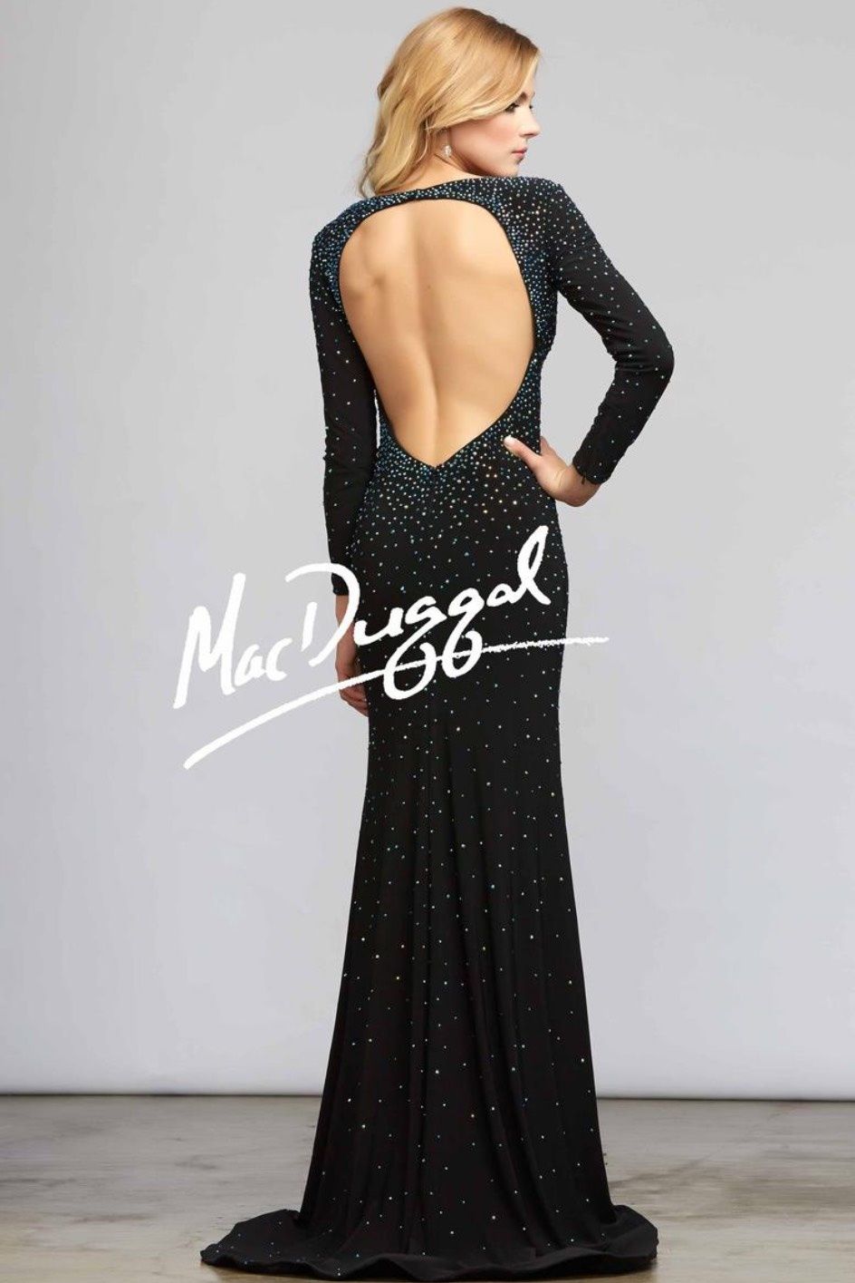 Mac Duggal Size 6 Long Sleeve Sequined Black Floor Length Maxi on Queenly