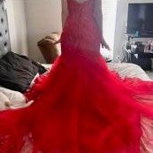Size L Pageant Plunge Red Dress With Train on Queenly