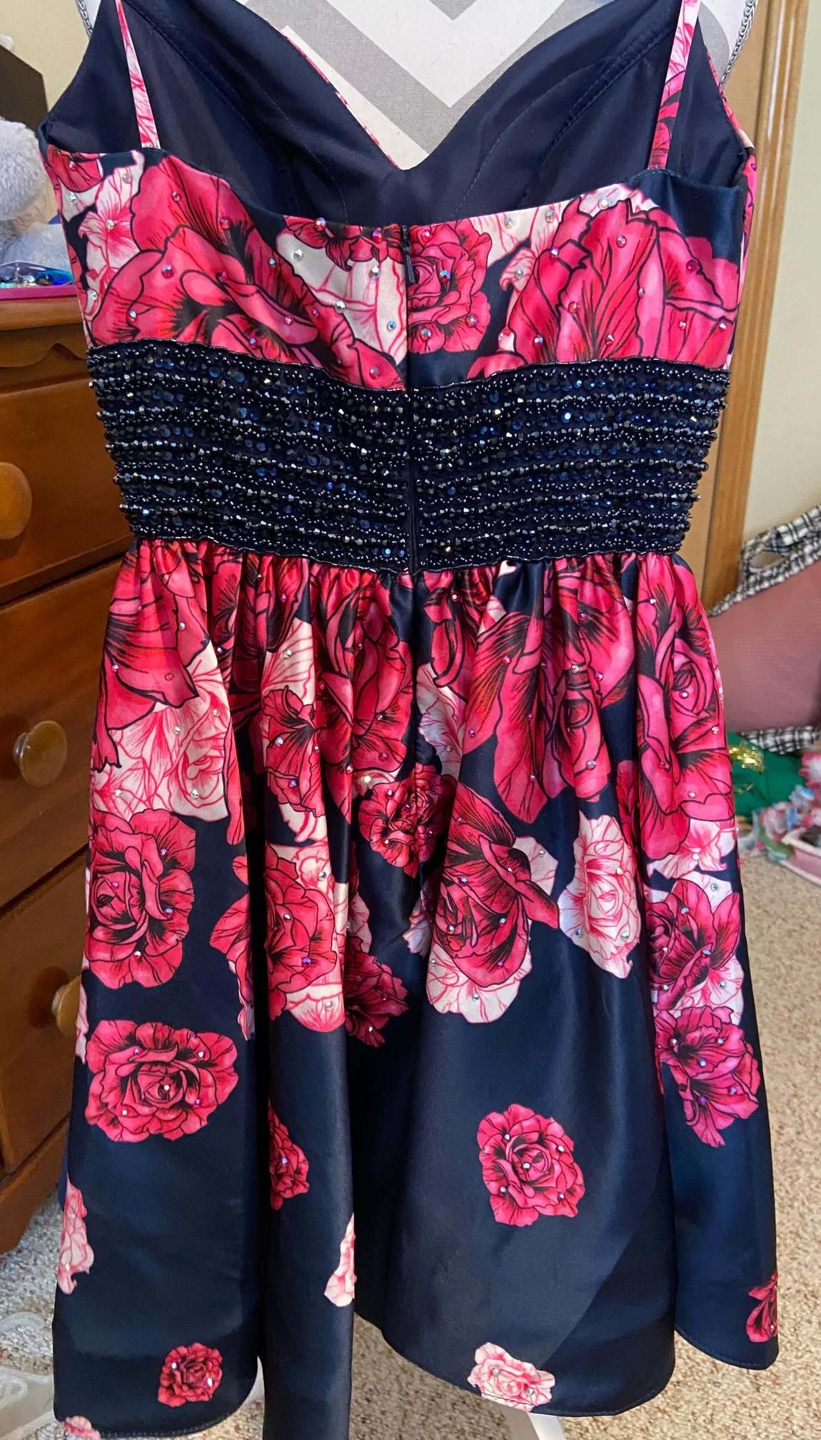 Style 6115 Vienna Size 4 Prom Floral Navy Blue A-line Dress on Queenly