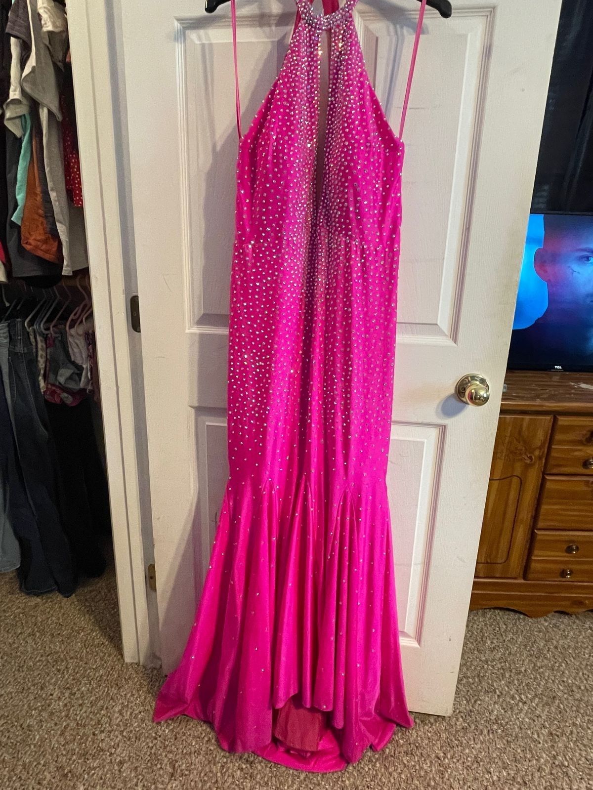 Johnathan Kayne Plus Size 16 Prom Halter Pink Mermaid Dress on Queenly