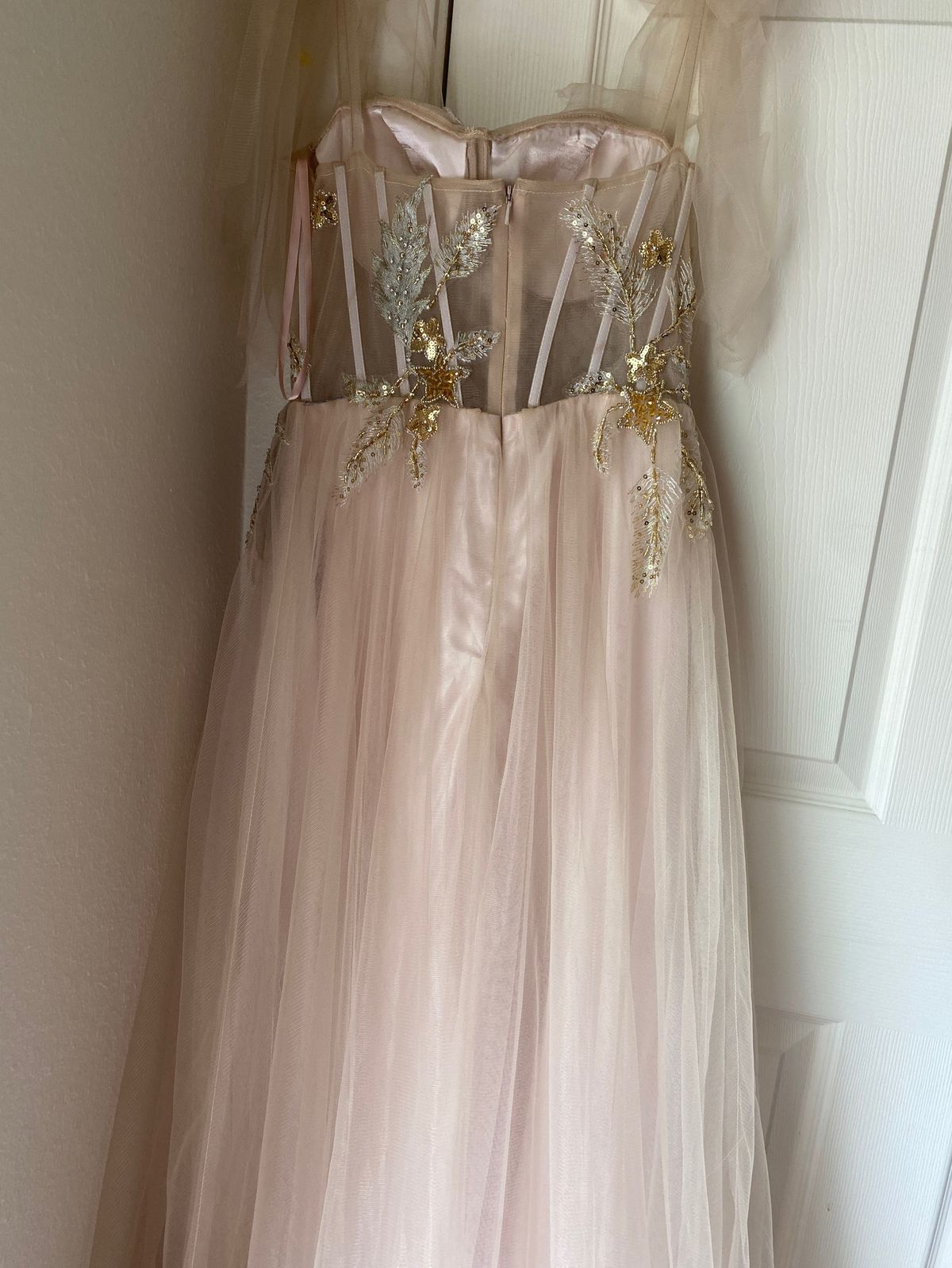 Size S Prom Plunge Rose Gold Dress With Train on Queenly