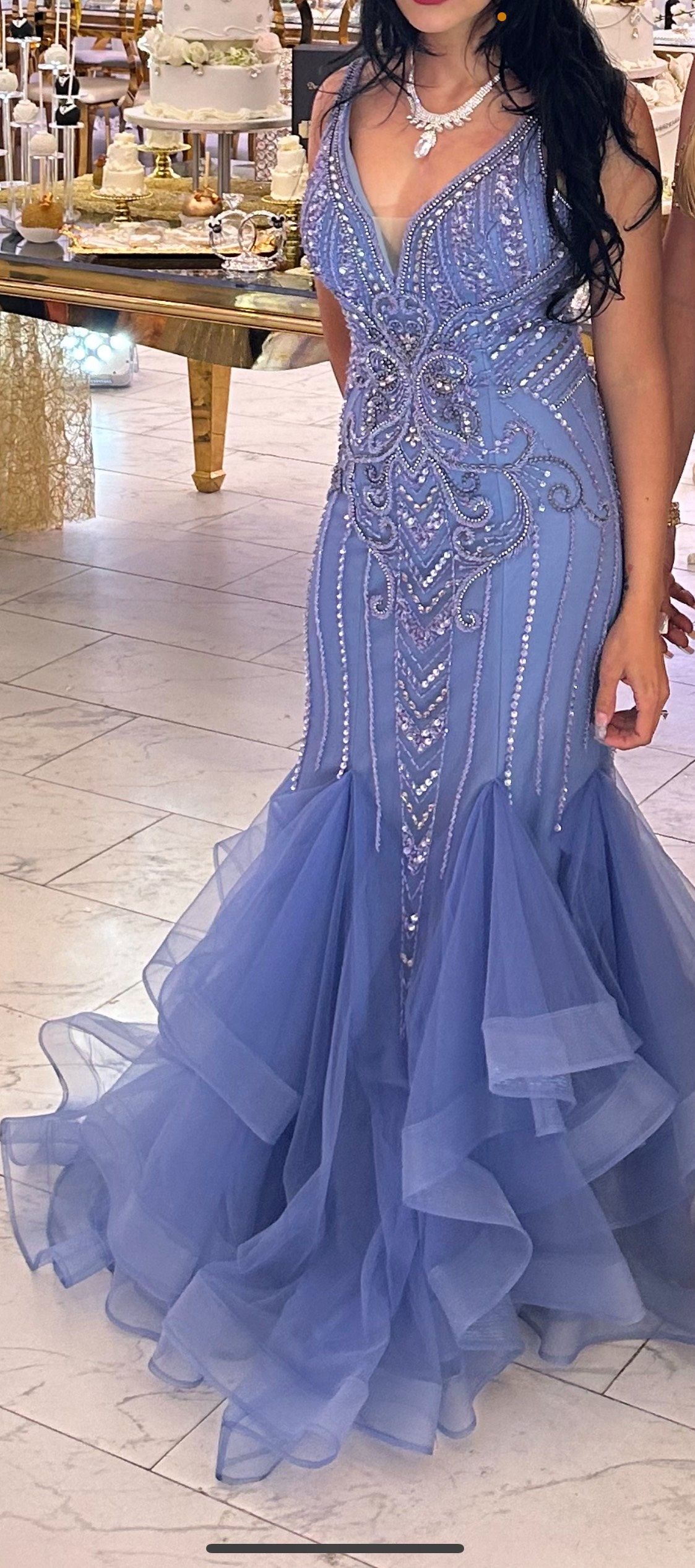 Lucci Lu Size 0 Prom Plunge Blue Mermaid Dress on Queenly