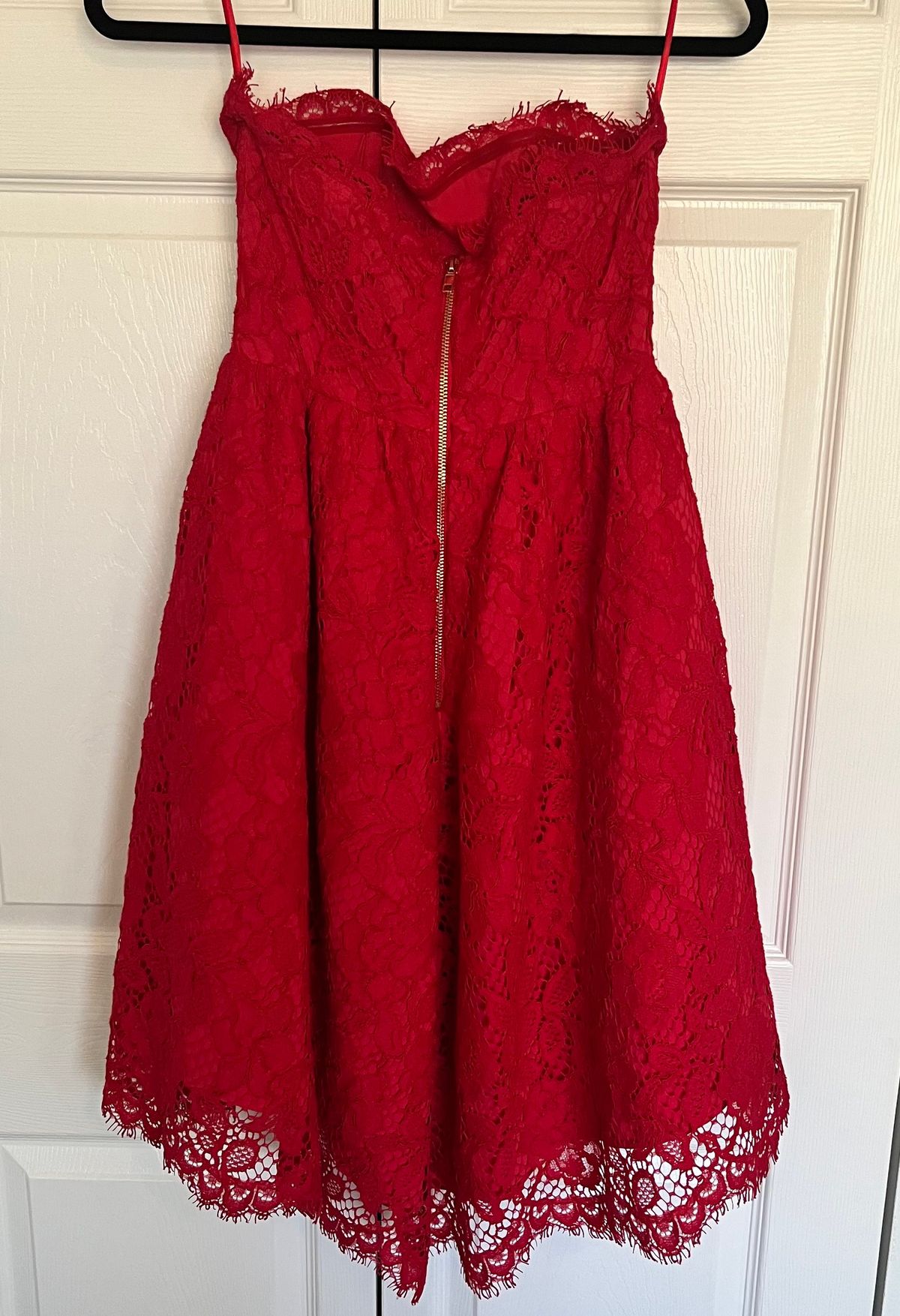 NBD Size 4 Strapless Lace Red Cocktail Dress on Queenly
