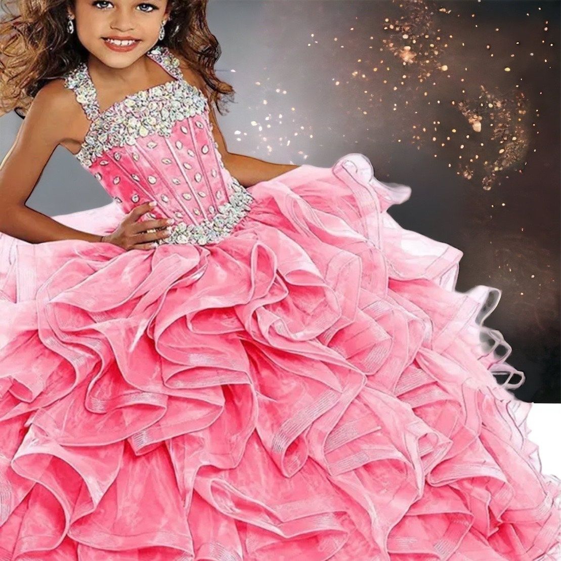 Girls Size 10 Lace Hot Pink Ball Gown on Queenly