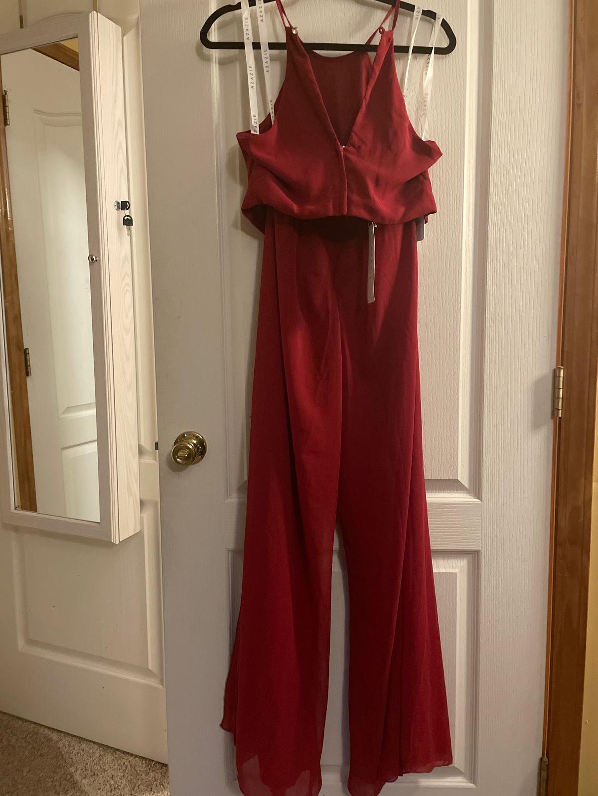 Style Kenzie jumpsuit  Azazie Size 6 Prom High Neck Red Formal Jumpsuit on Queenly
