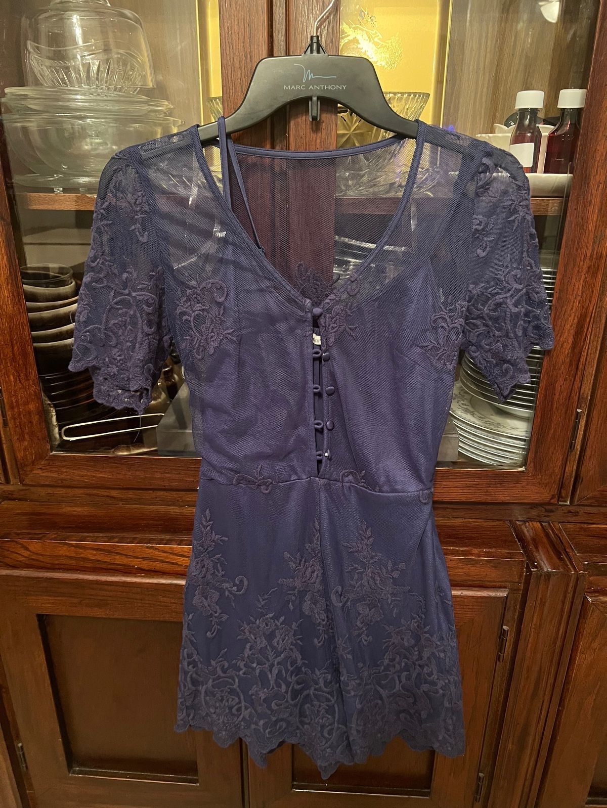 Size XS Plunge Blue Formal Jumpsuit on Queenly