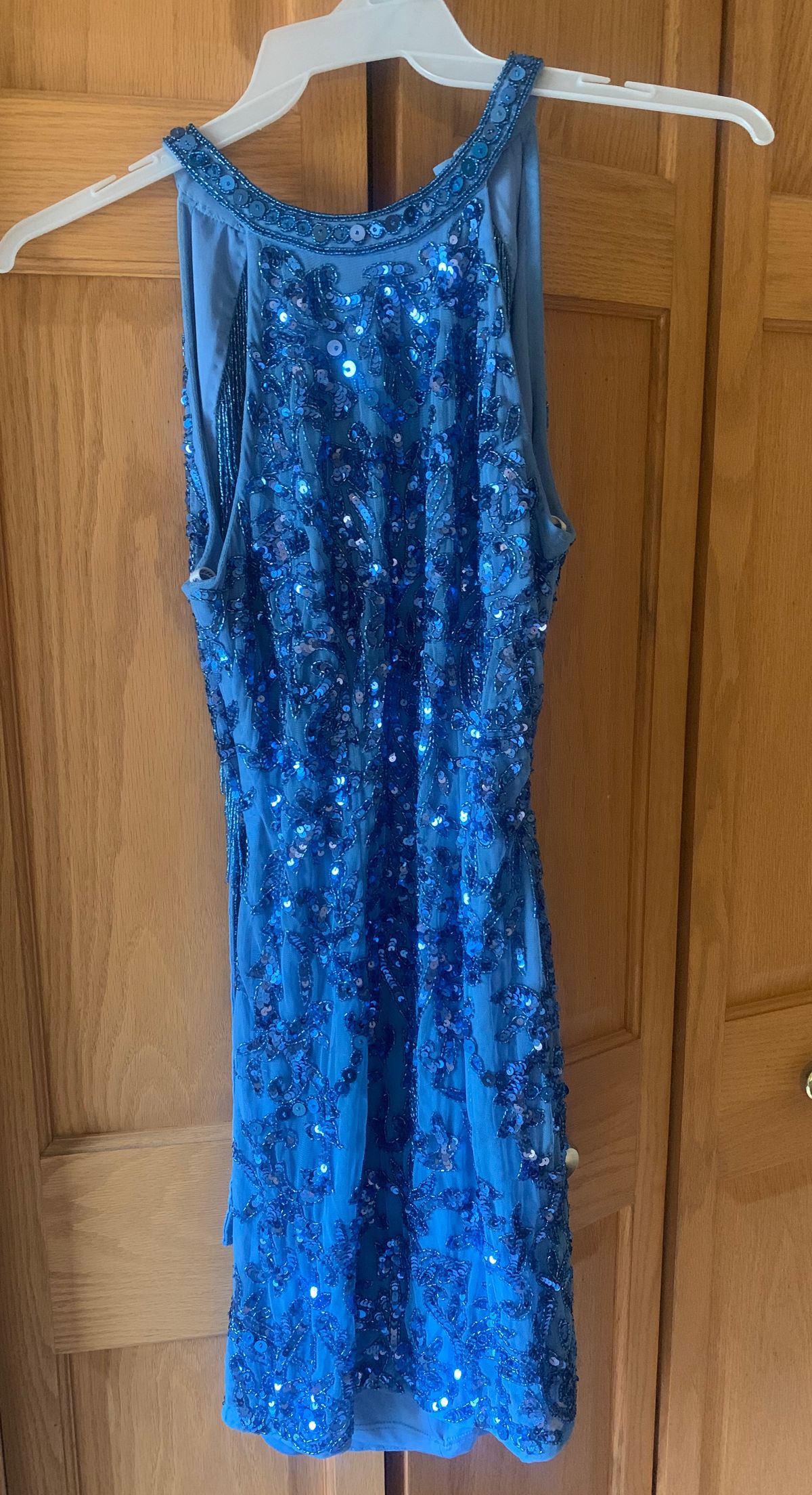 Sherri Hill Size 4 Homecoming High Neck Blue Cocktail Dress on Queenly