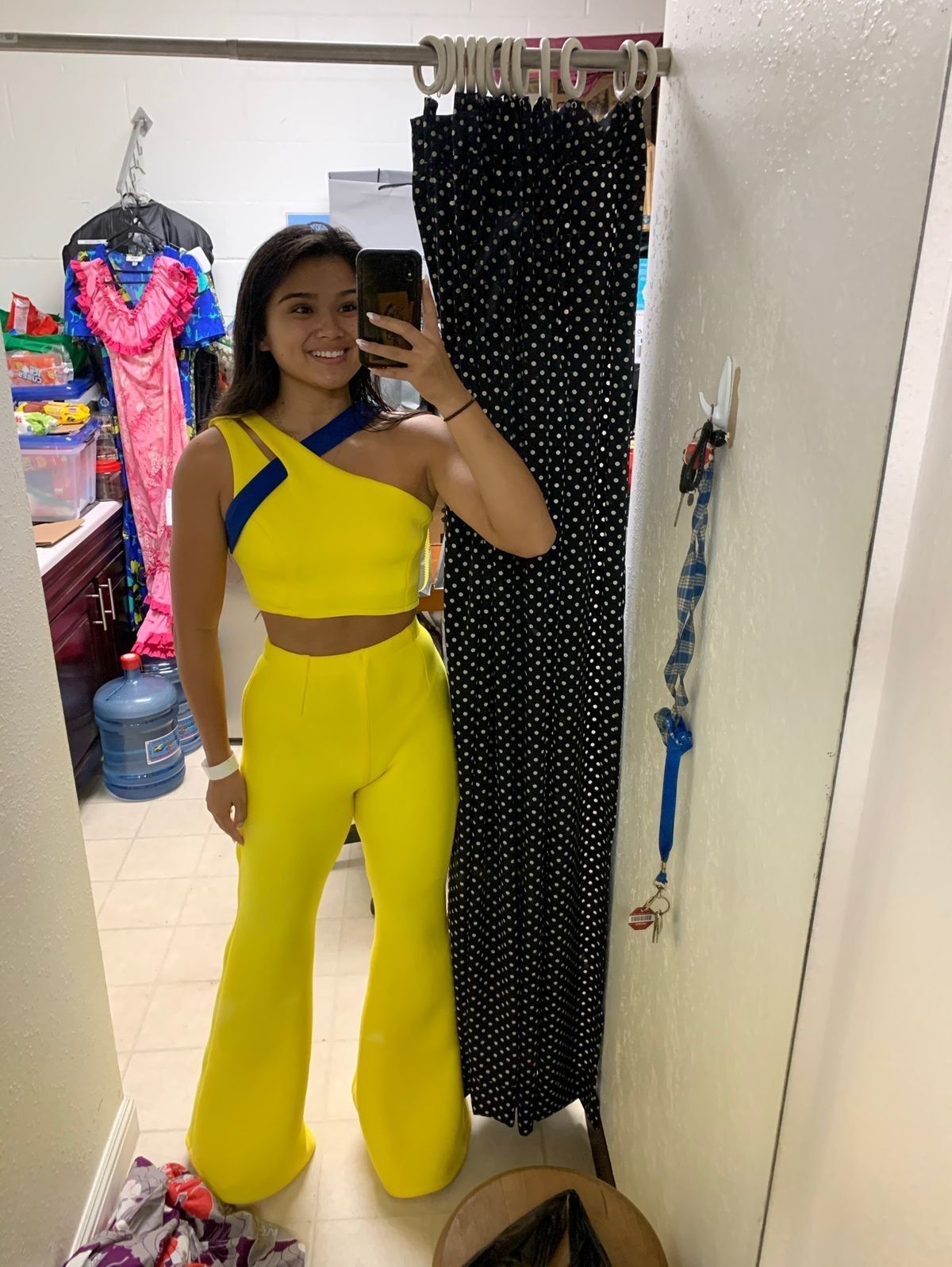 Size S Pageant High Neck Yellow Formal Jumpsuit on Queenly