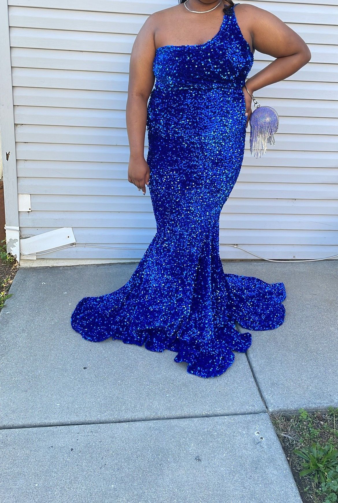 Size 2X Prom One Shoulder Royal Blue Mermaid Dress on Queenly