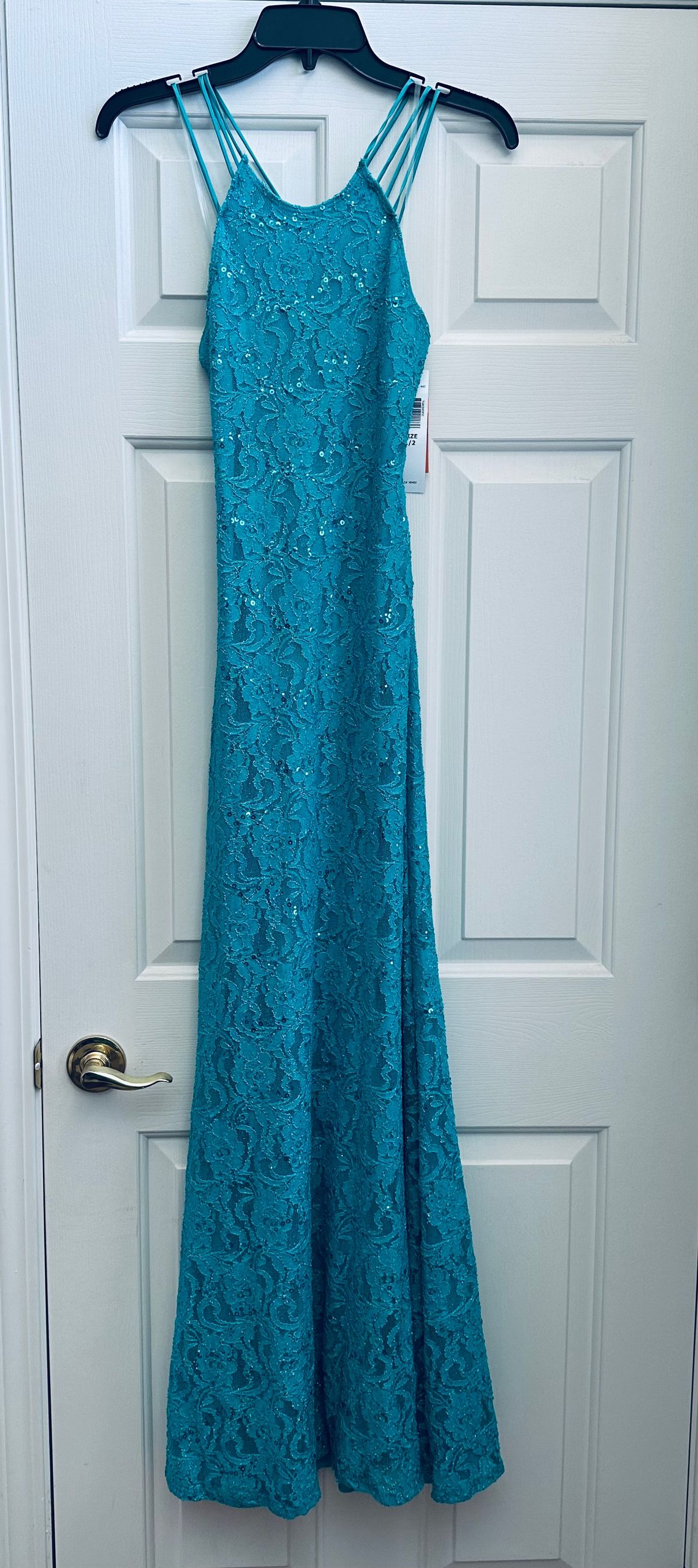 Jump Prom Size 2 Prom Halter Lace Blue Mermaid Dress on Queenly