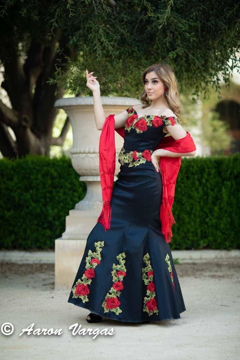 Ofelia calderon dress Designer Size M Prom Off The Shoulder Floral Black Mermaid Dress on Queenly