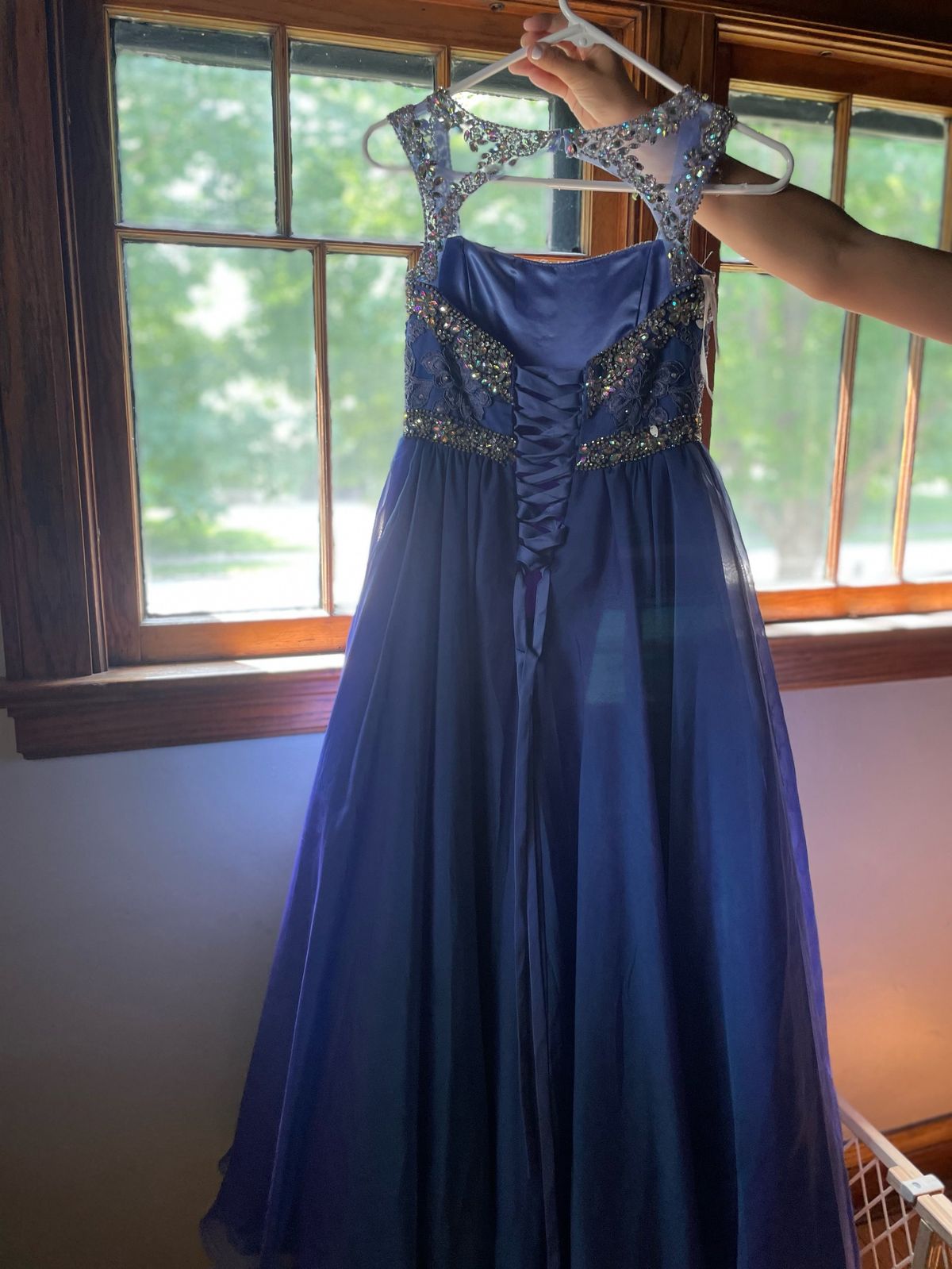 Girls Size 10 Pageant Sequined Royal Blue Ball Gown on Queenly
