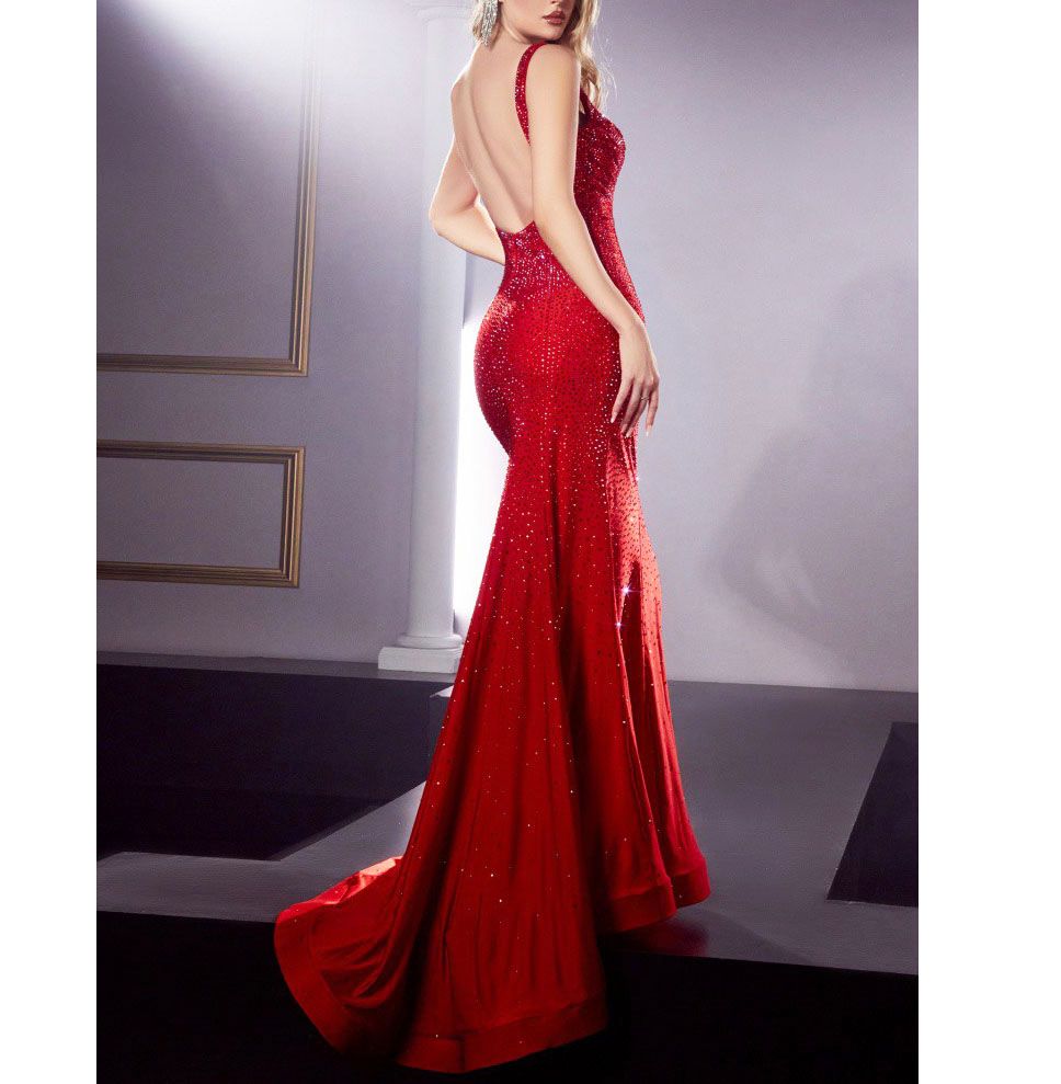 Style Sweetheart Neckline Rhinestone Formal Mermaid Dress Plus Size 16 Prom Plunge Red Mermaid Dress on Queenly