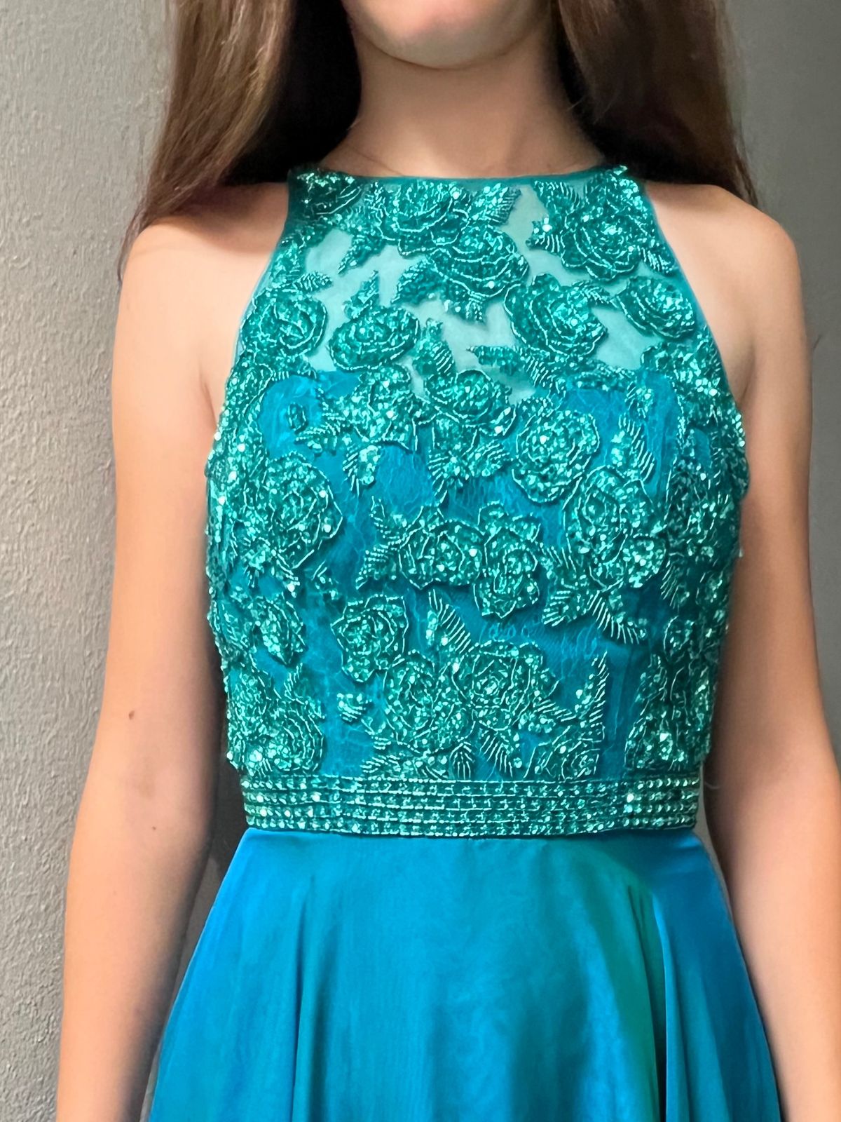 Sherri Hill Size 0 Prom High Neck Sequined Blue A-line Dress on Queenly