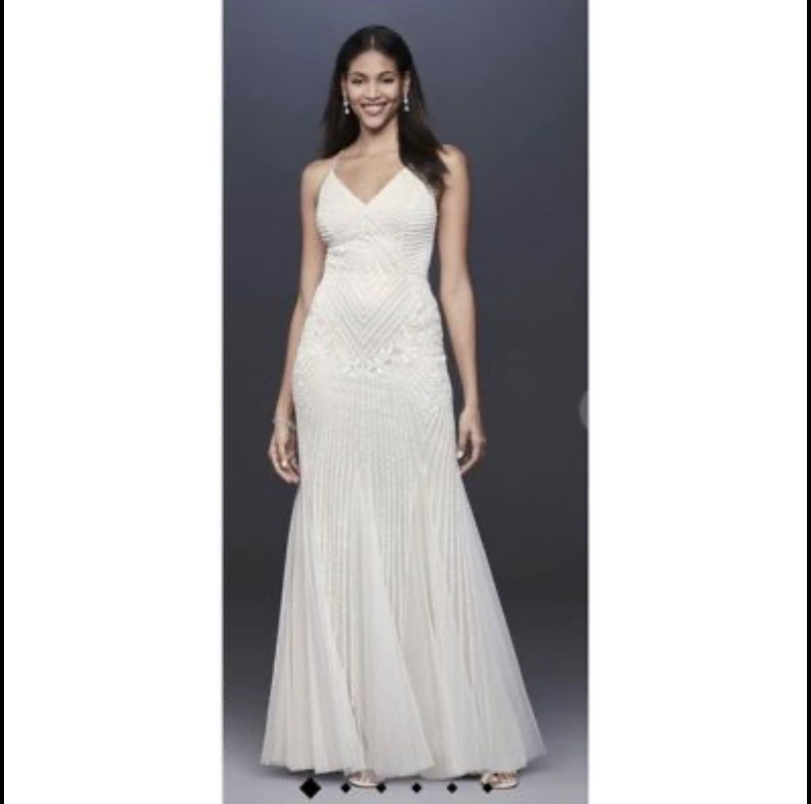 Style AP2e205240 David's Bridal Plus Size 18 Wedding Plunge Sequined White Floor Length Maxi on Queenly
