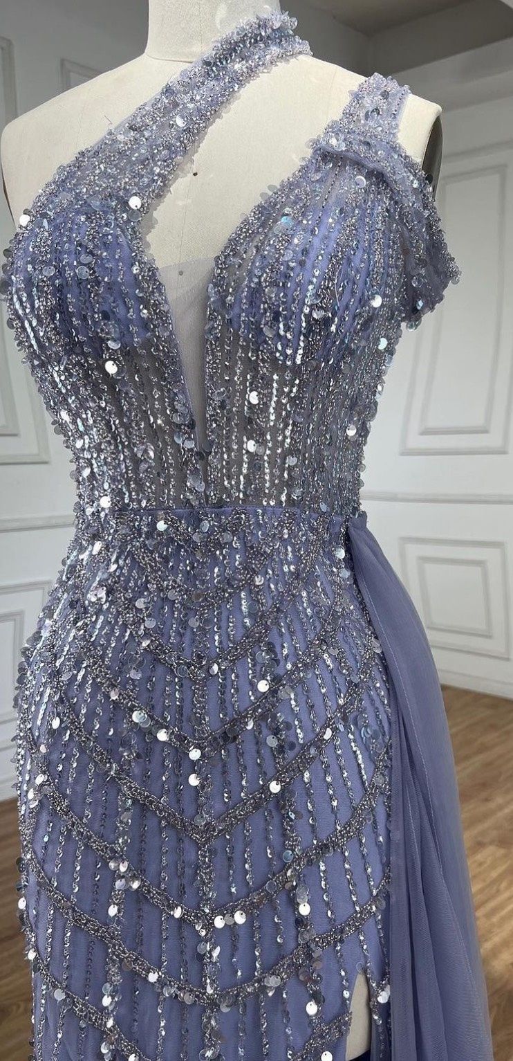 Size 8 One Shoulder Blue Side Slit Dress on Queenly