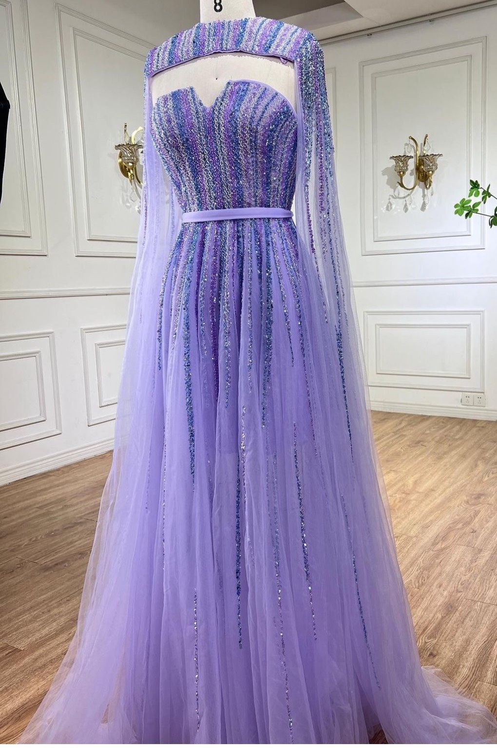 Size 8 Prom Long Sleeve Sequined Light Purple A-line Dress on Queenly