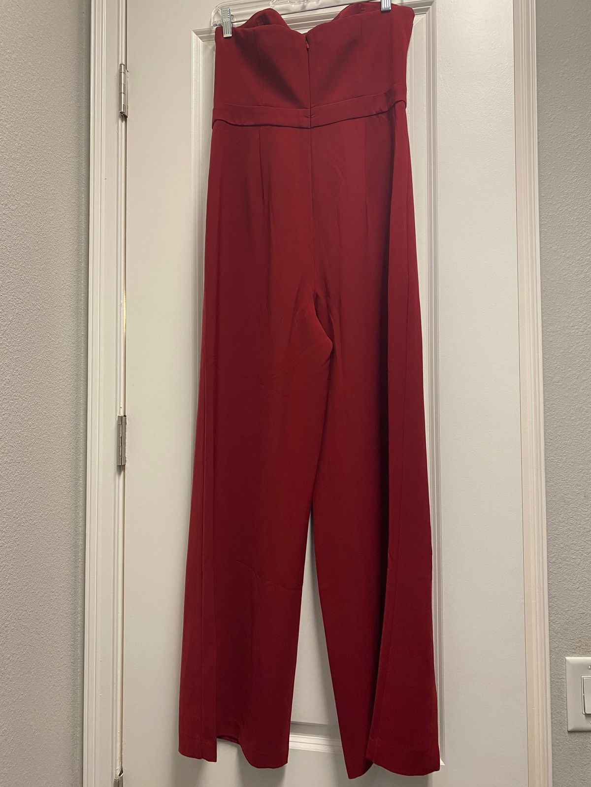 Style 570272736 White House Black Market Size 8 Wedding Guest Strapless Red Formal Jumpsuit on Queenly