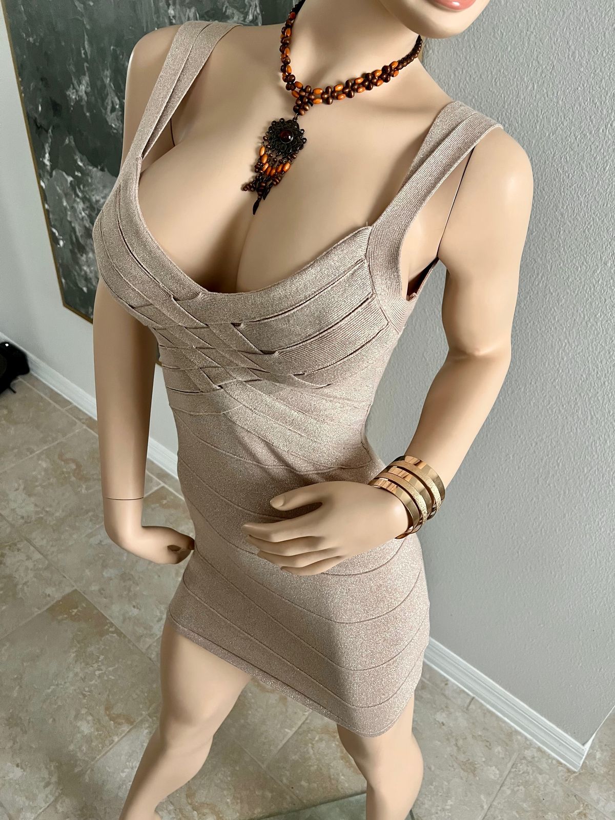 Size S Plunge Nude Cocktail Dress on Queenly