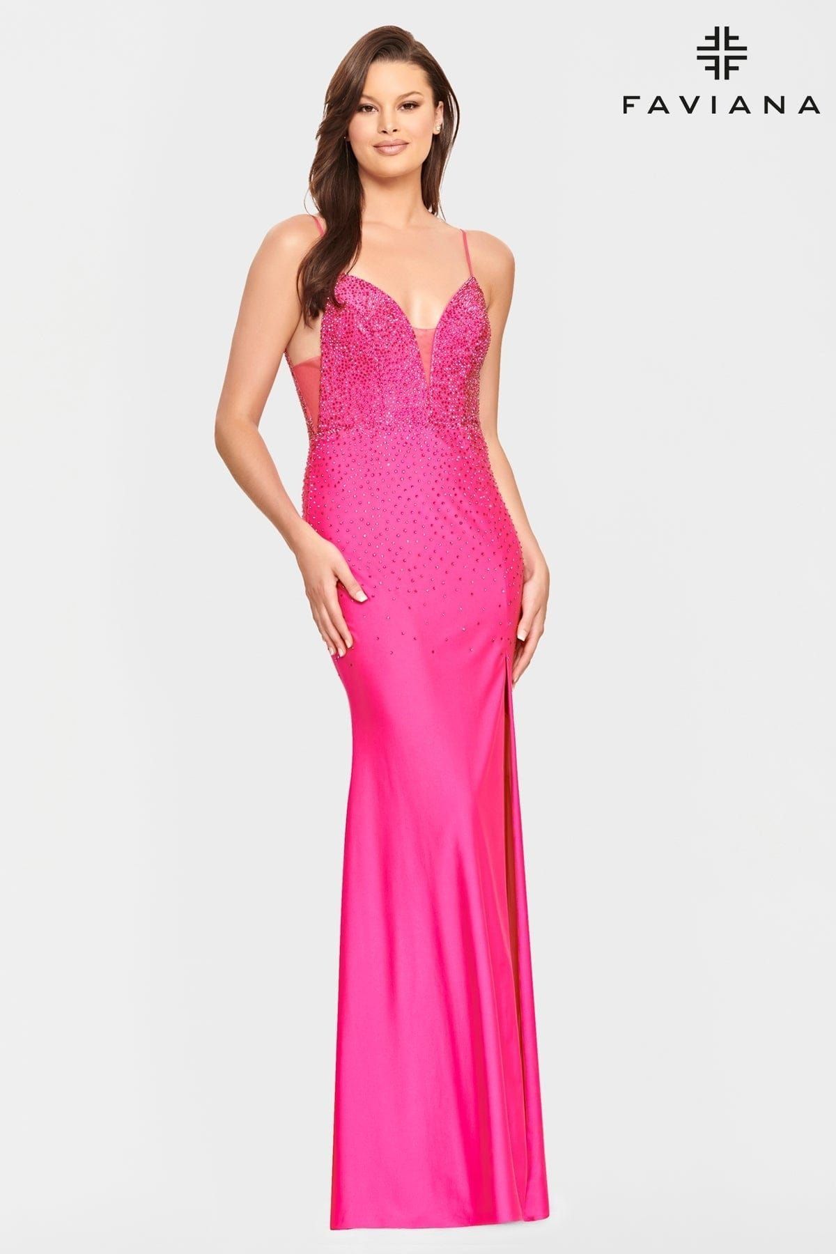 Style ES10894 Faviana Size 0 Sheer Hot Pink Mermaid Dress