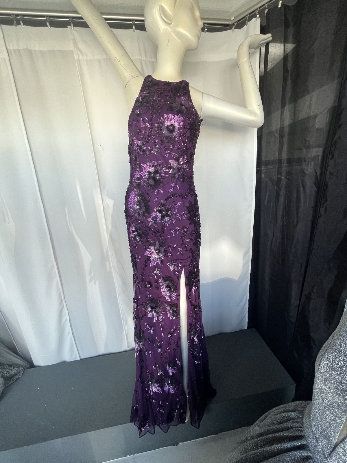 Primavera Size 6 Prom High Neck Floral Purple Side Slit Dress on Queenly