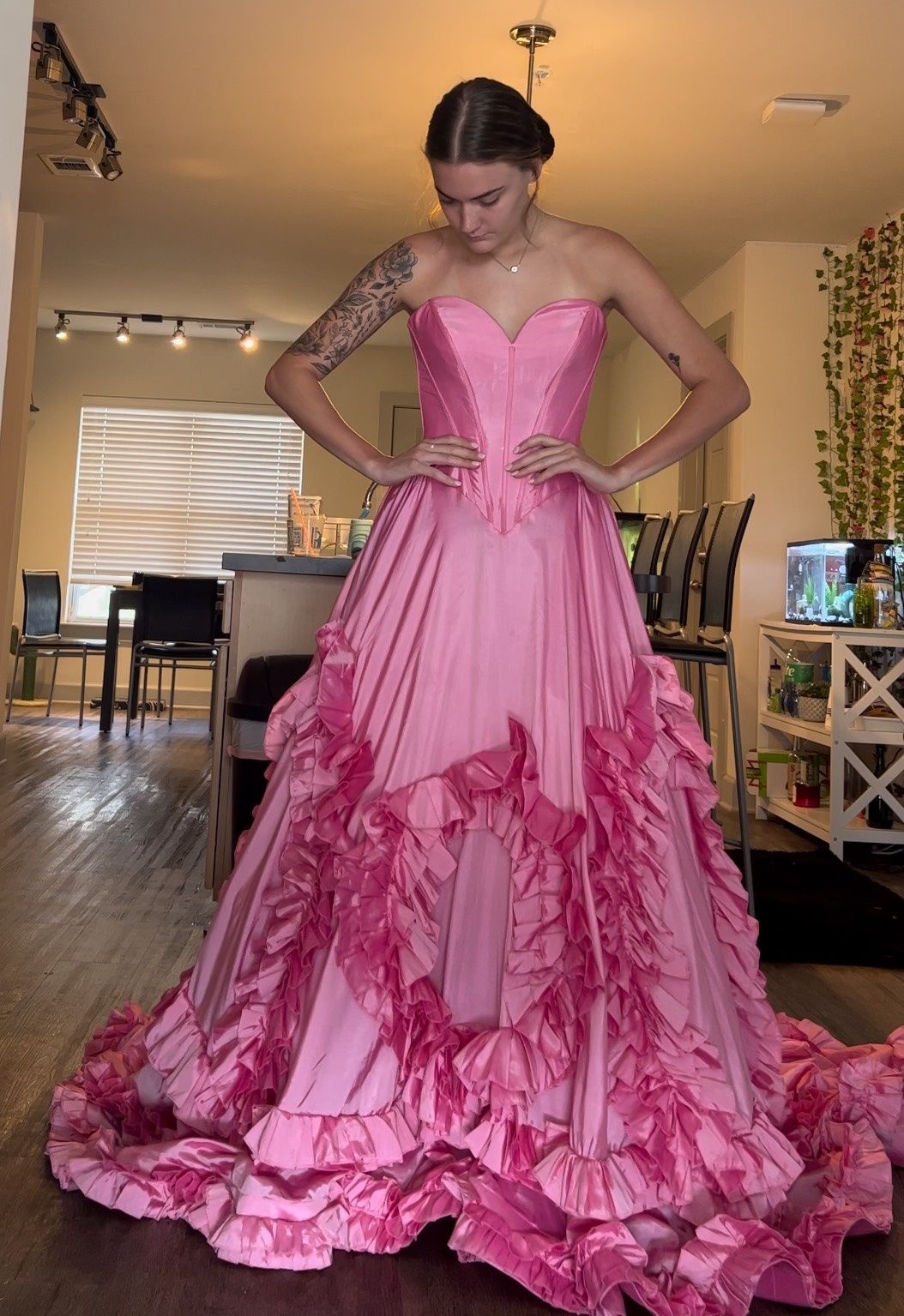 Style 51578 Sherri Hill Size 4 Prom Strapless Hot Pink Ball Gown on Queenly