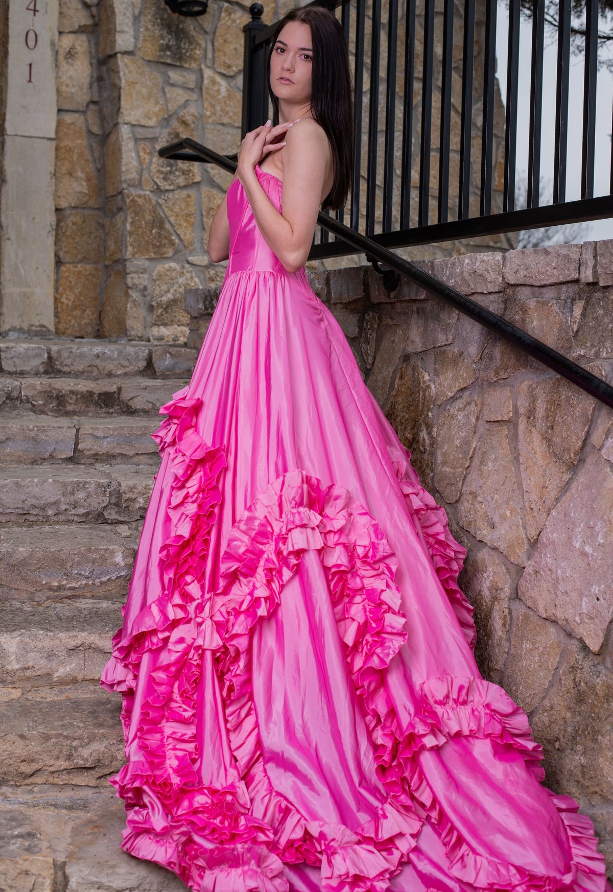 Style 51578 Sherri Hill 4 Pink Hot Queenly Strapless Gown Ball Prom Size on