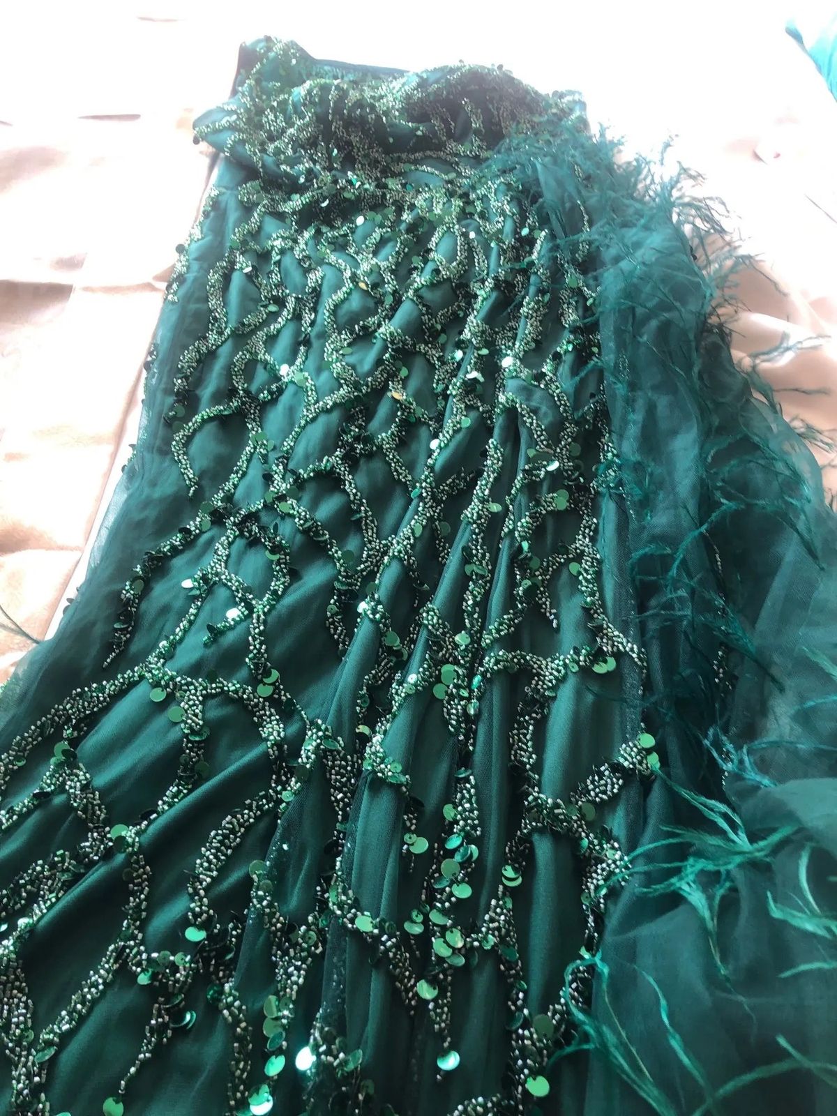 Size 8 Prom One Shoulder Sequined Emerald Green A-line Dress on Queenly